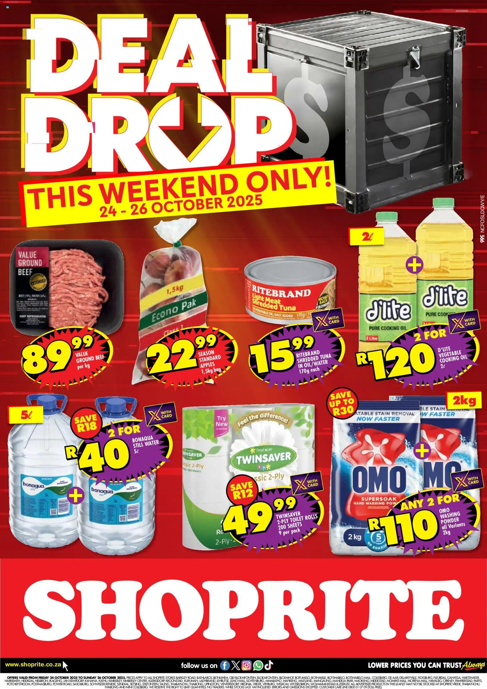 New Shoprite catalogue – valid from 24.10.2025 | Page: 1 | Products: Tuna, Toilet, Water, Salt