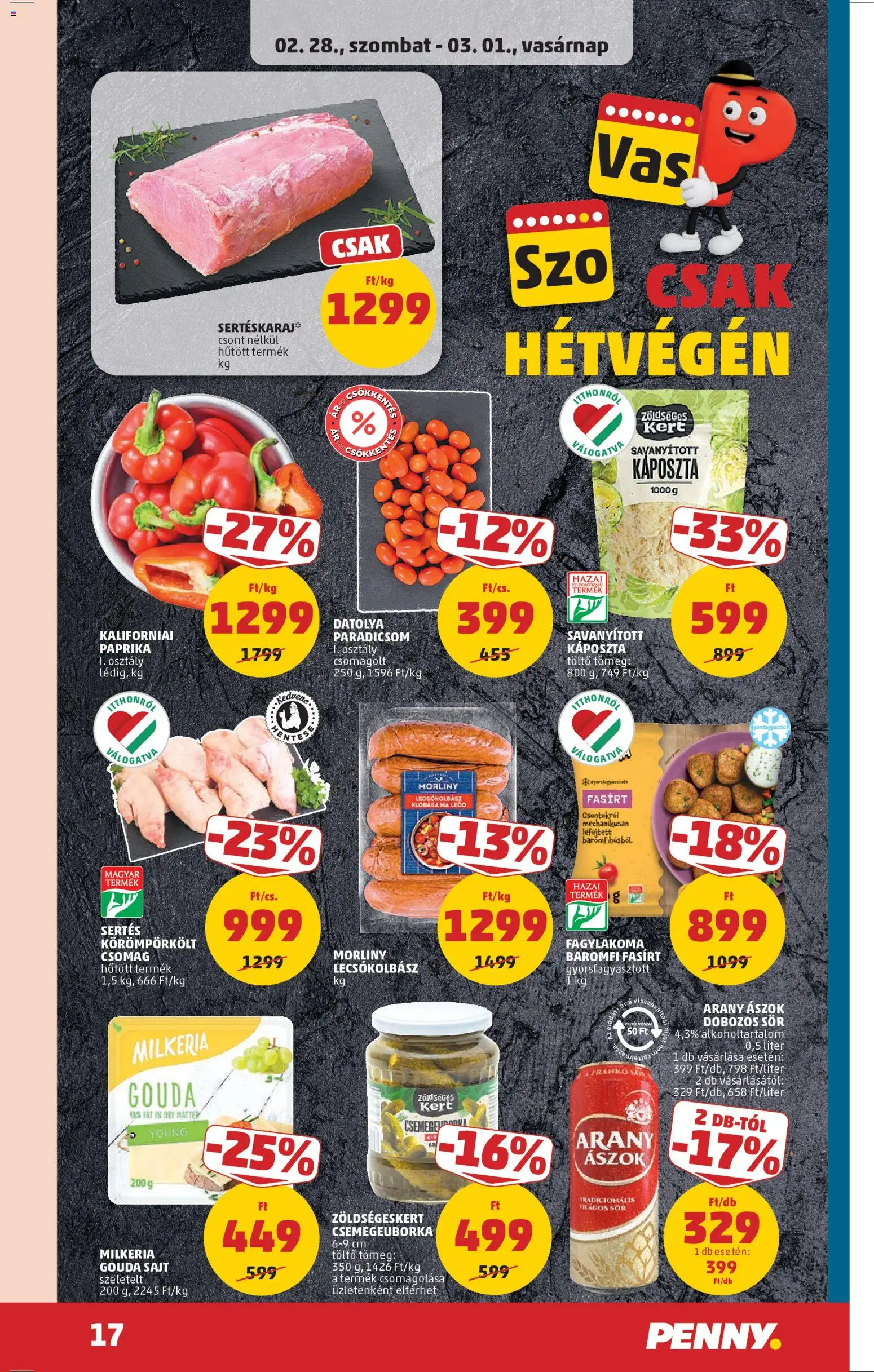 PENNY akciós ujság - amely érvényes a következő dátumtól: 26.02.2026 | Oldal: 21 | Termékek: Arany ászok, Kaliforniai paprika, Paradicsom, Lecsókolbász