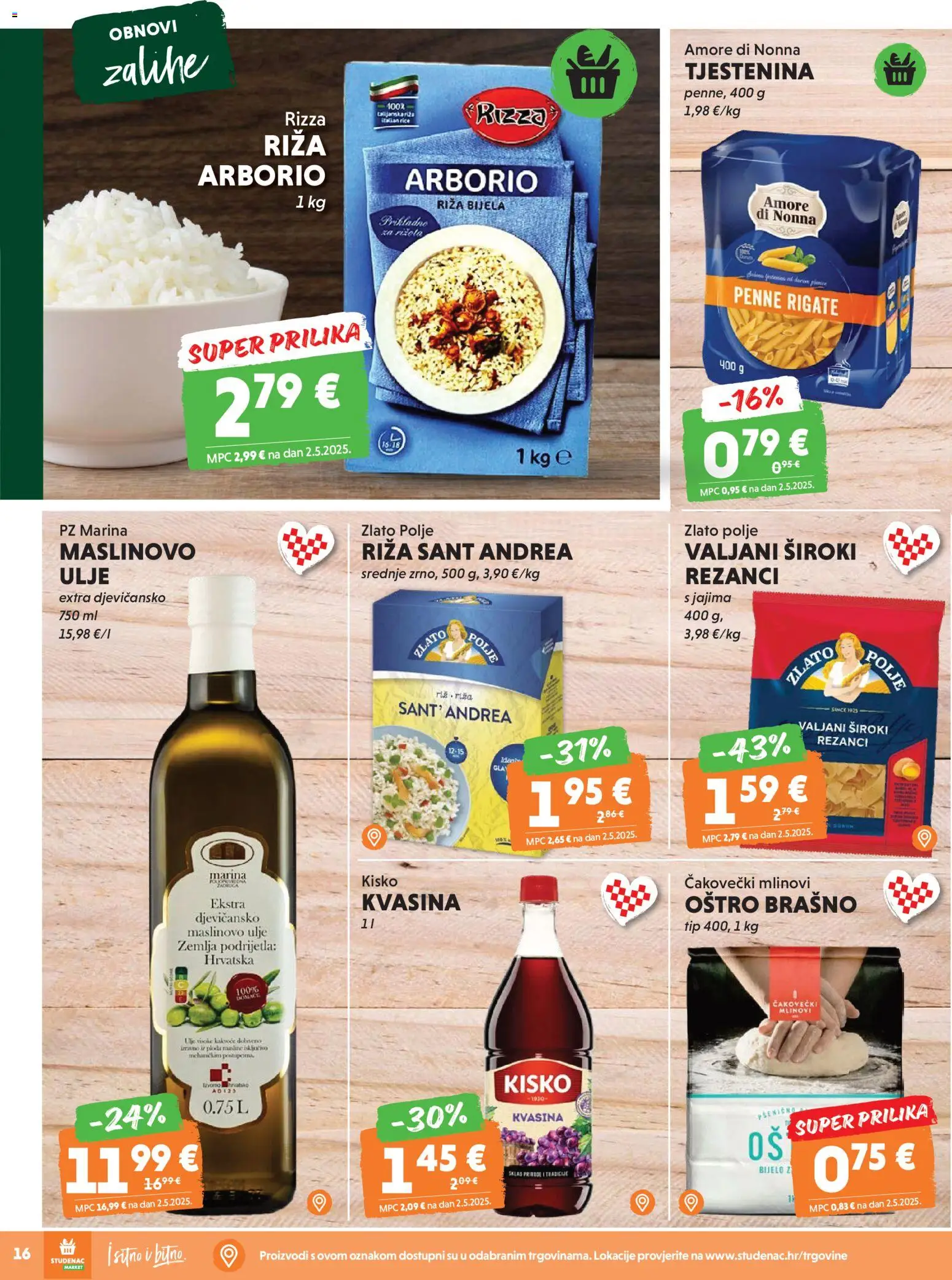 Studenac katalog | vrijedi od 18.03.2026 | Stranica: 16 | Proizvodi: Ulje, Rezanci, Tjestenina, Brašno