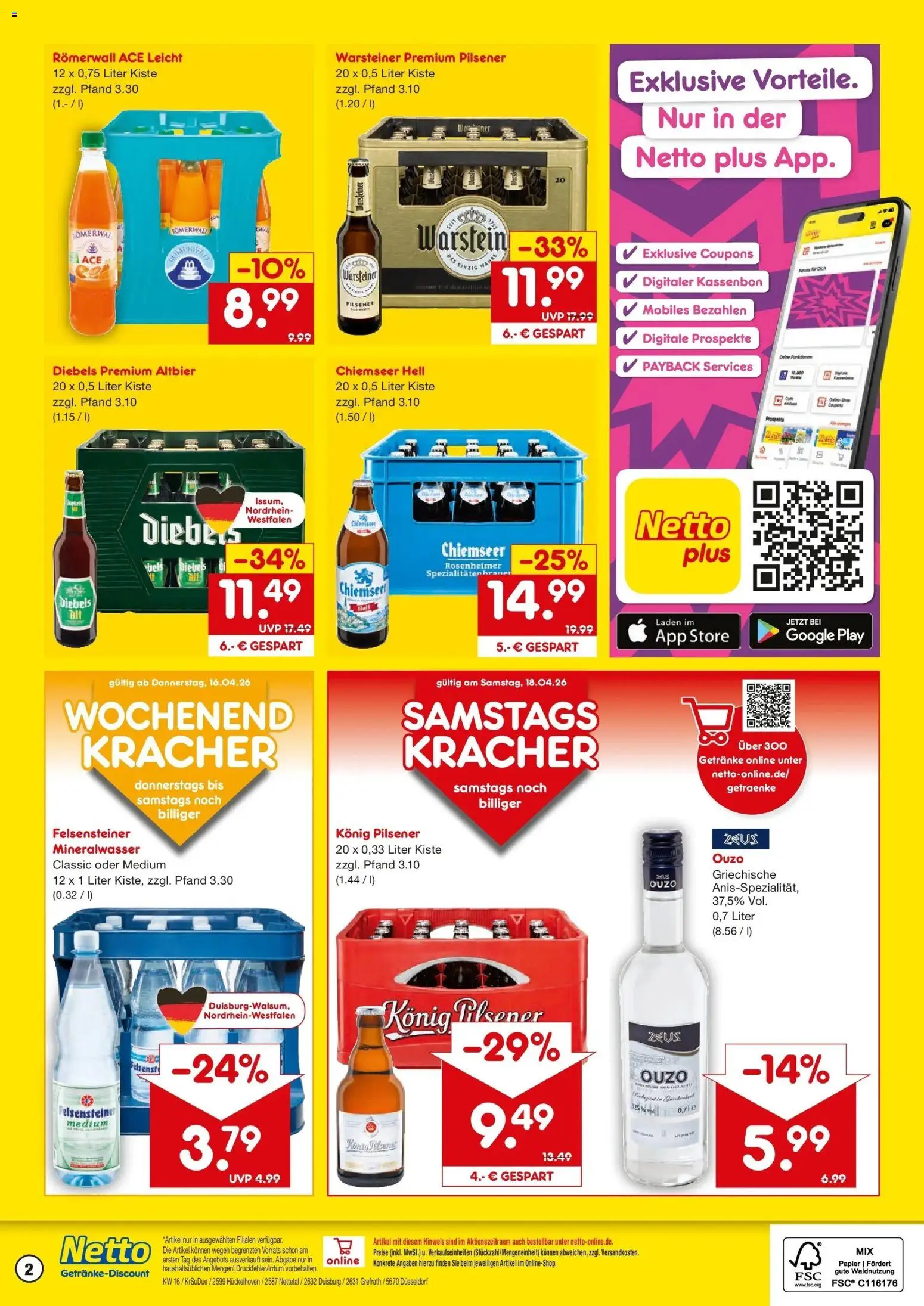 Netto Marken-Discount Prospekt Hückelhoven-Baal	 – gültig ab 13.04.2026 | Seite: 2 | Produkte: Ouzo 12, Ouzo, Konig pilsener, Warsteiner