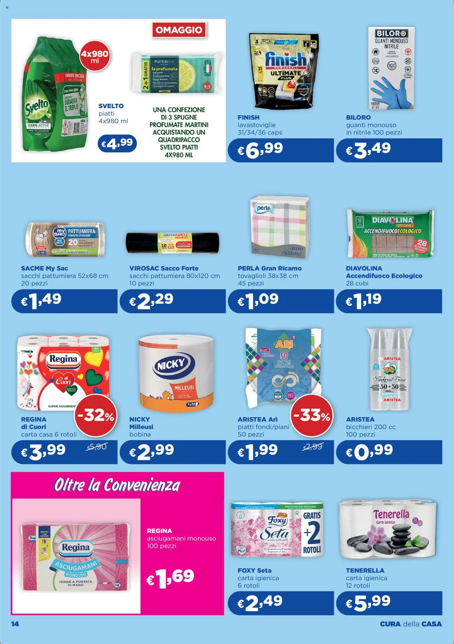 Volantino Acqua e Sapone del 26.02.2026 | Pagina: 14 | Prodotti: Carta igienica, Guanti, Lavastoviglie, Pattumiera