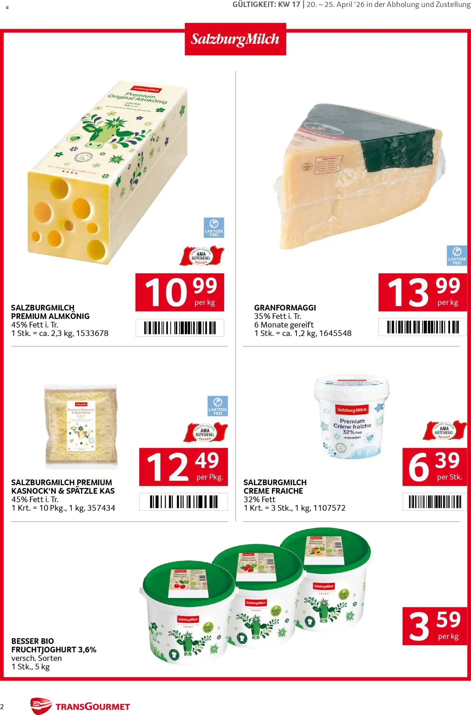 Transgourmet PUR Aktion gültig ab 20.04.2026 | Seite: 2 | Produkte: Milch, Creme