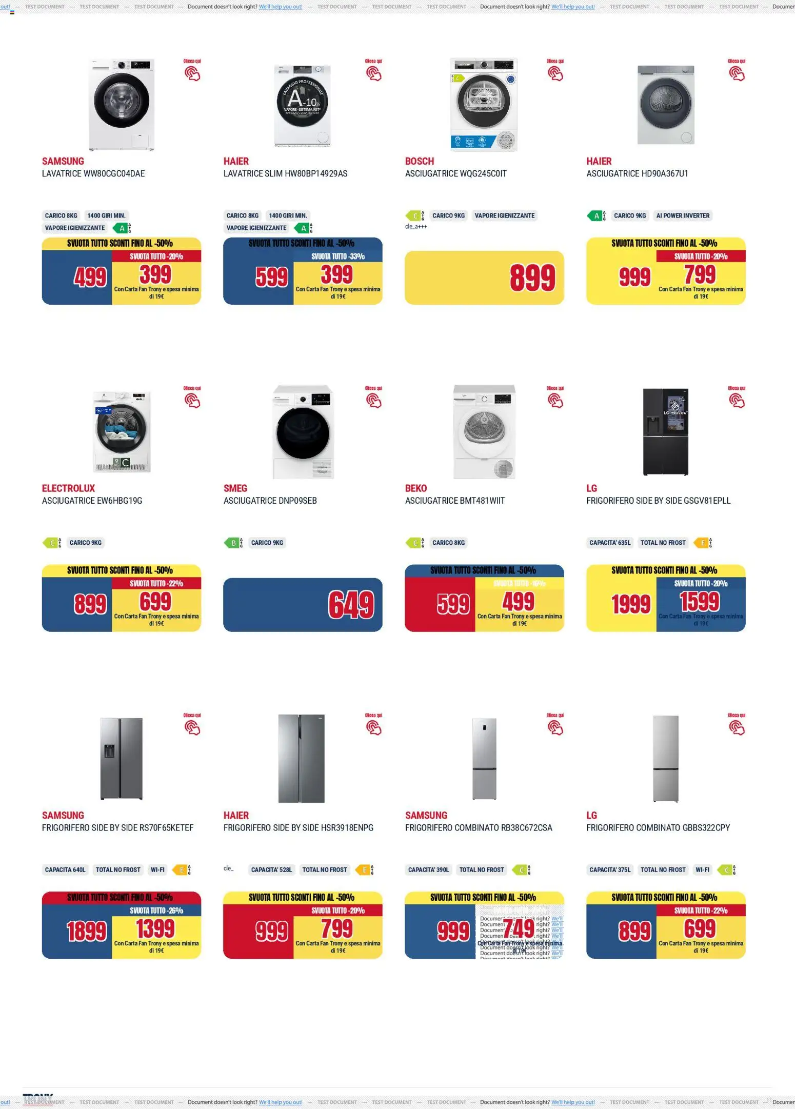 Volantino Trony del 15.01.2026 | Pagina: 11 | Prodotti: Lavatrice, Fan, Frigorifero combinato, Samsung