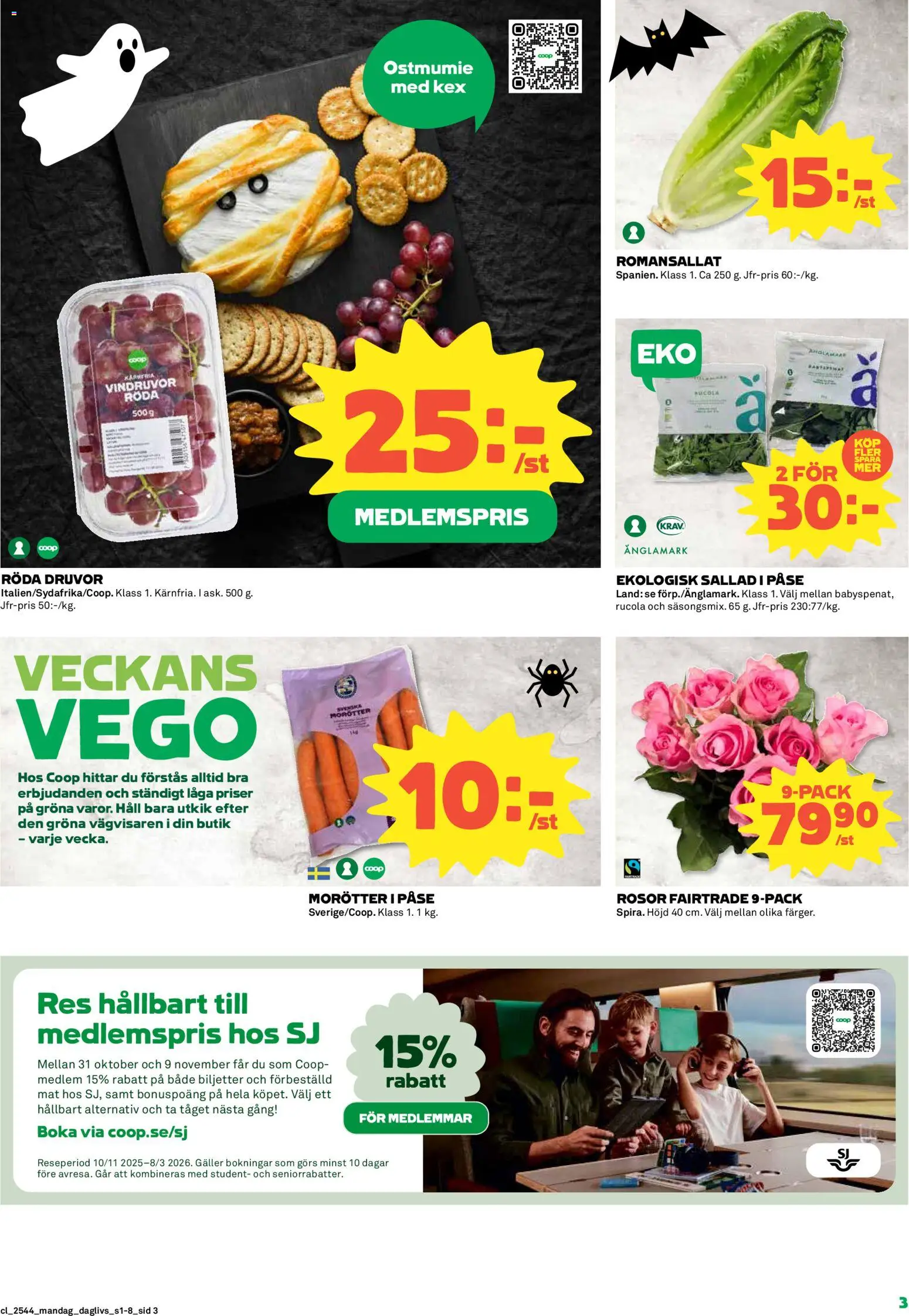 Coop Daglivs reklamblad aktuell från 27.10.2025 | Sida: 3 | Produkter: Vindruvor, Galler, Sallad, Häll