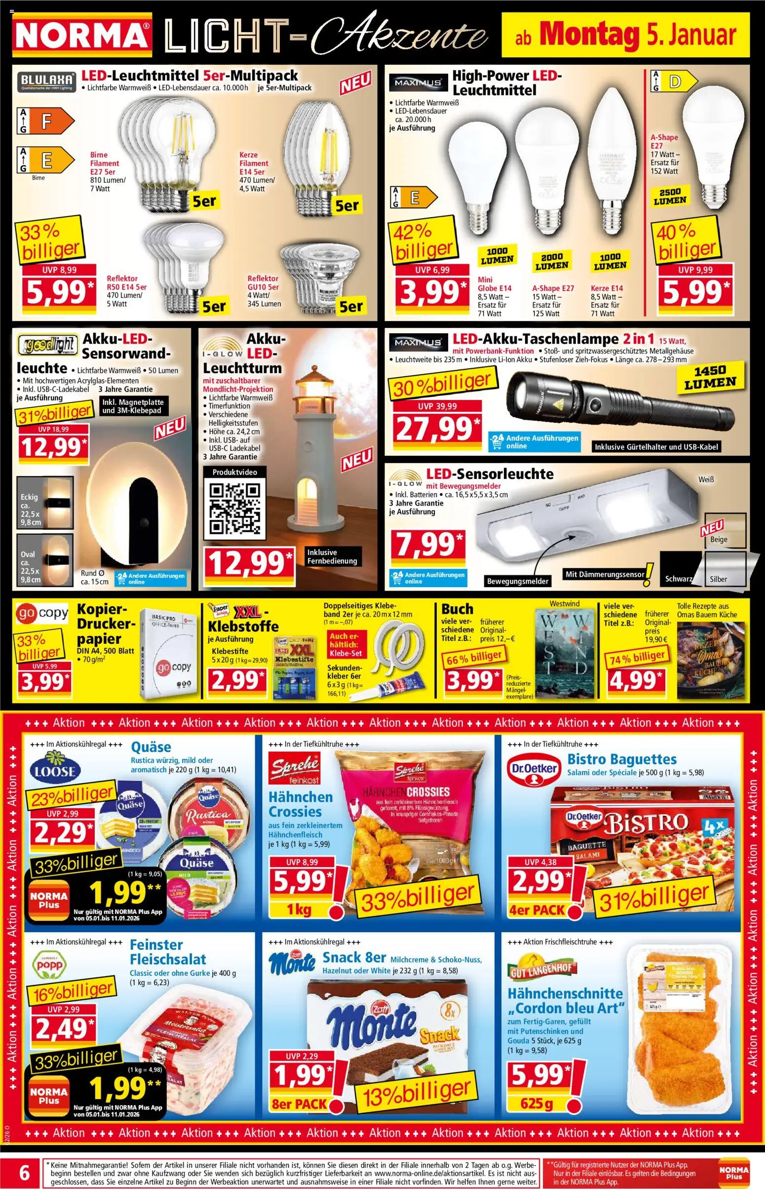 Norma Prospekt 	 – gültig ab 05.01.2026 | Seite: 6 | Produkte: Hahnchen, Ladekabel, Birne, Salami