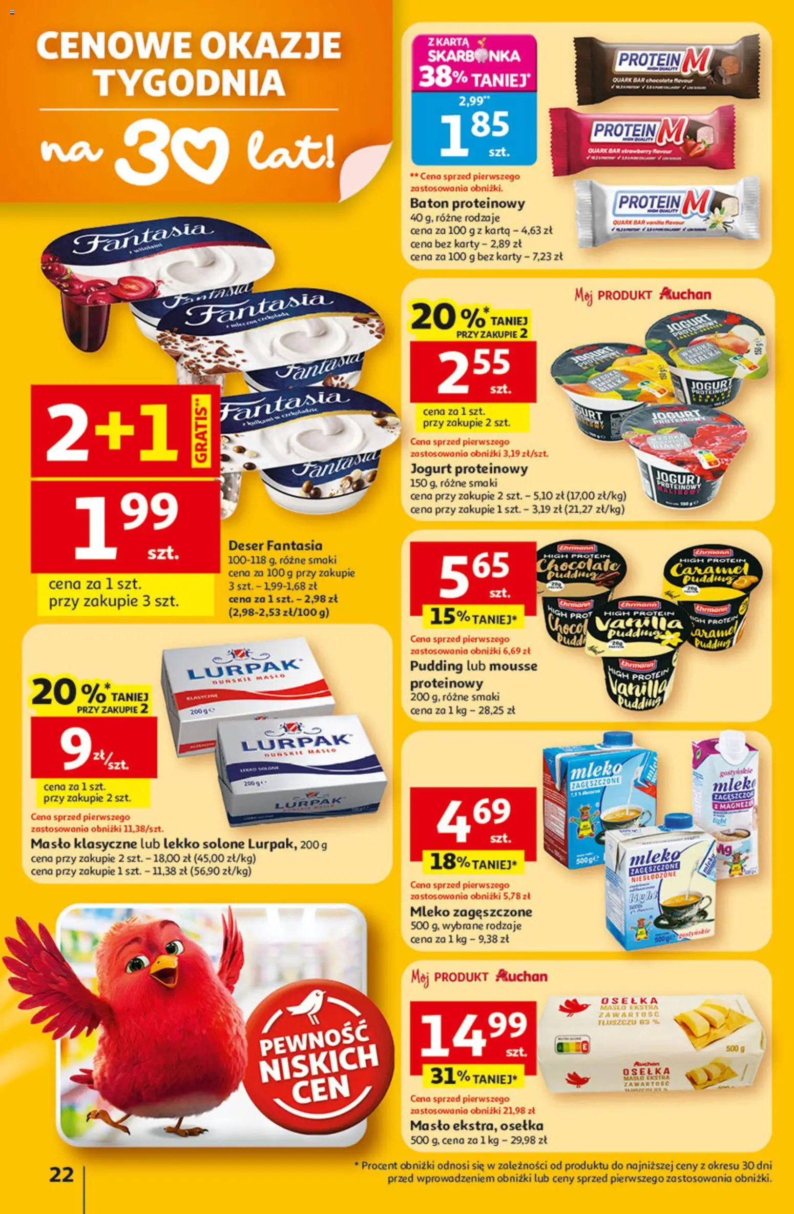 Auchan Gazetka - 30 Lat Hipermarket od 22.01.2026 | Strona: 22 | Produkty: Karta, Osełka, Baton, Mleko