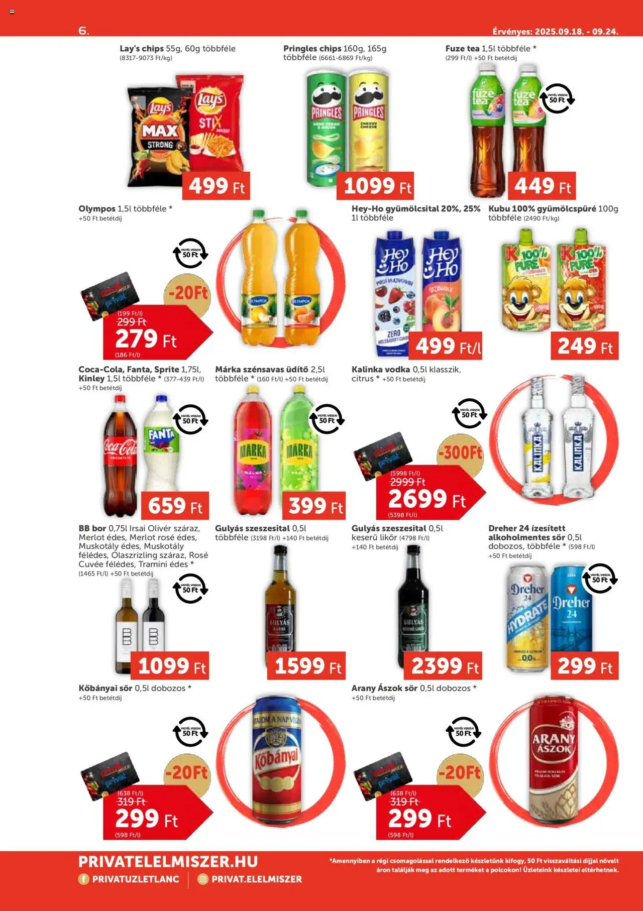PRIVÁT akciós ujság - amely érvényes a következő dátumtól: 18.09.2025 | Oldal: 6 | Termékek: Pringles, Gyümölcsital, Arany ászok, Alkoholmentes sör