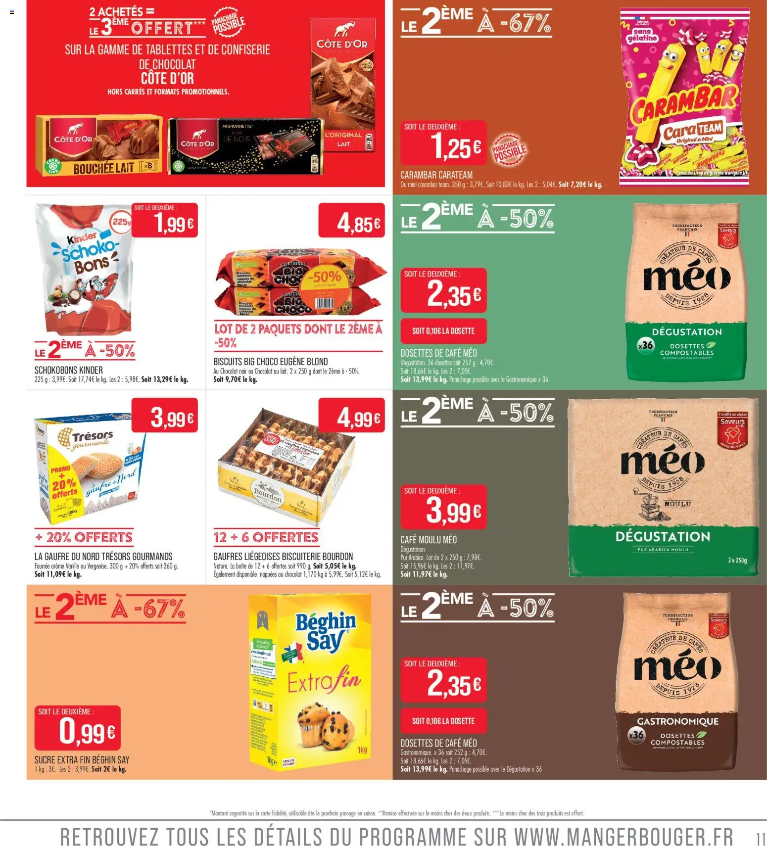 {H1} | Page: 11 | Produits: Sucre, Café moulu Méo, Lait, Gélatine