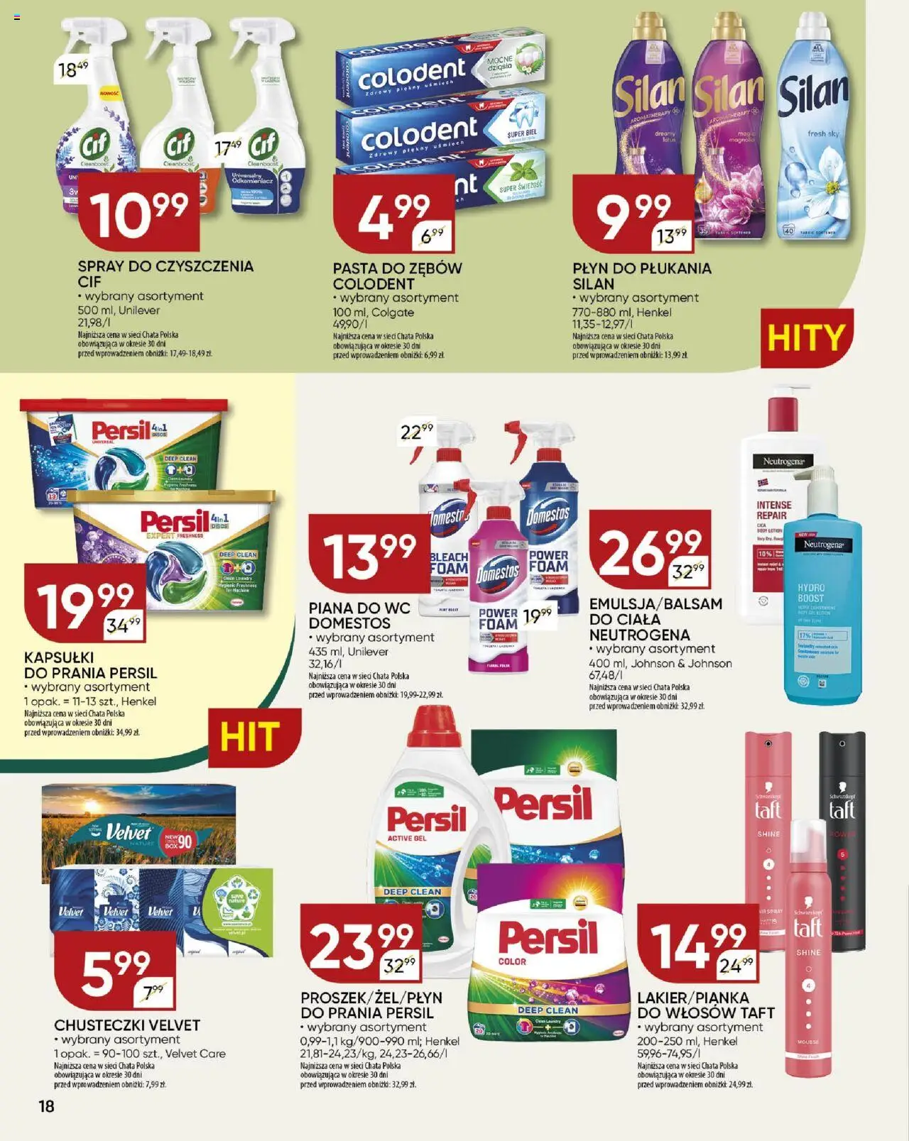 Chata Polska Gazetka od 09.10.2025 | Strona: 18 | Produkty: Persil, Domestos, Pasta do zębów, Lotion