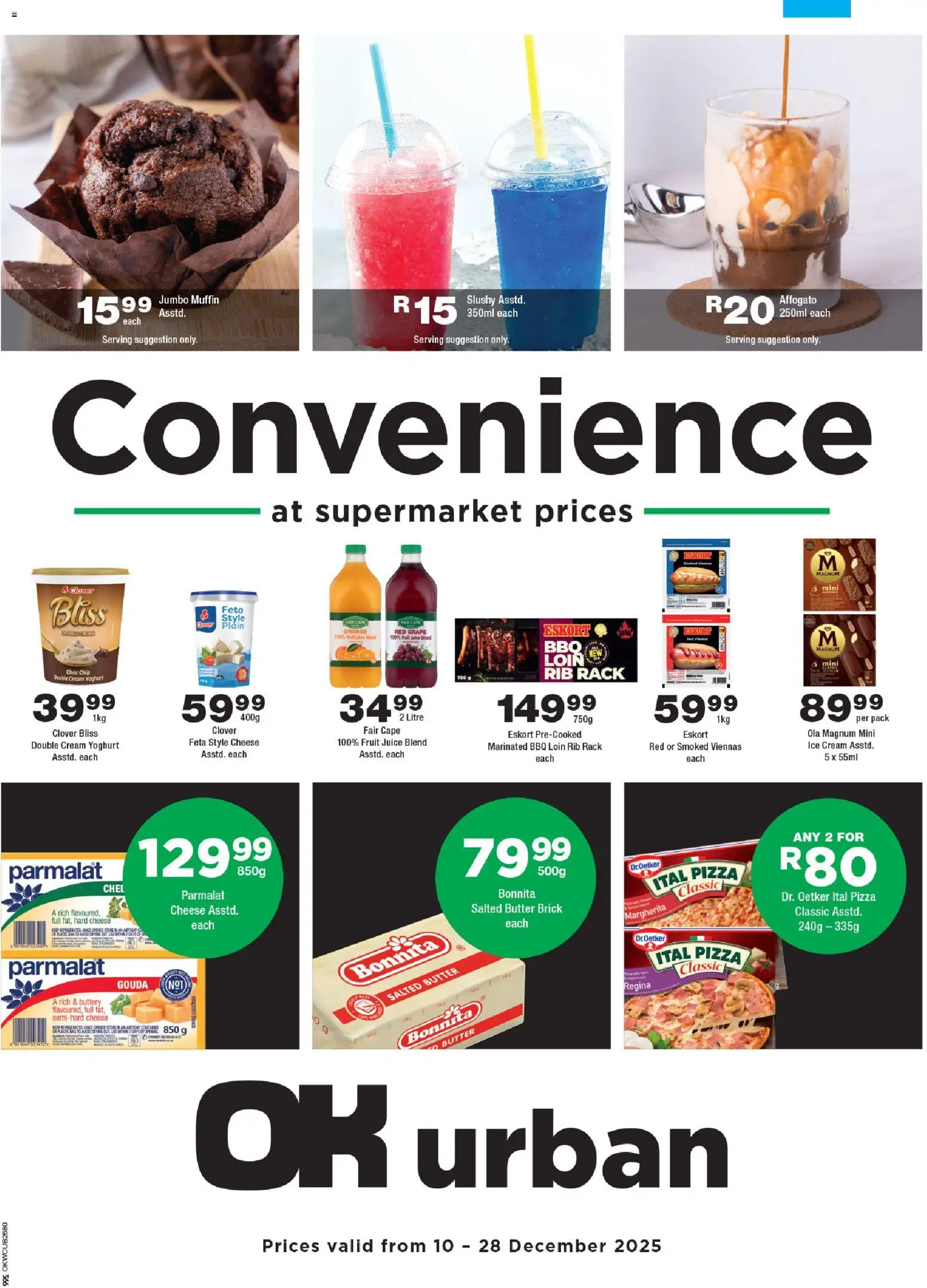 New OK Foods catalogue – valid from 10.12.2025 | Page: 1 | Products: Bag, Yoghurt, Butter, Pizza