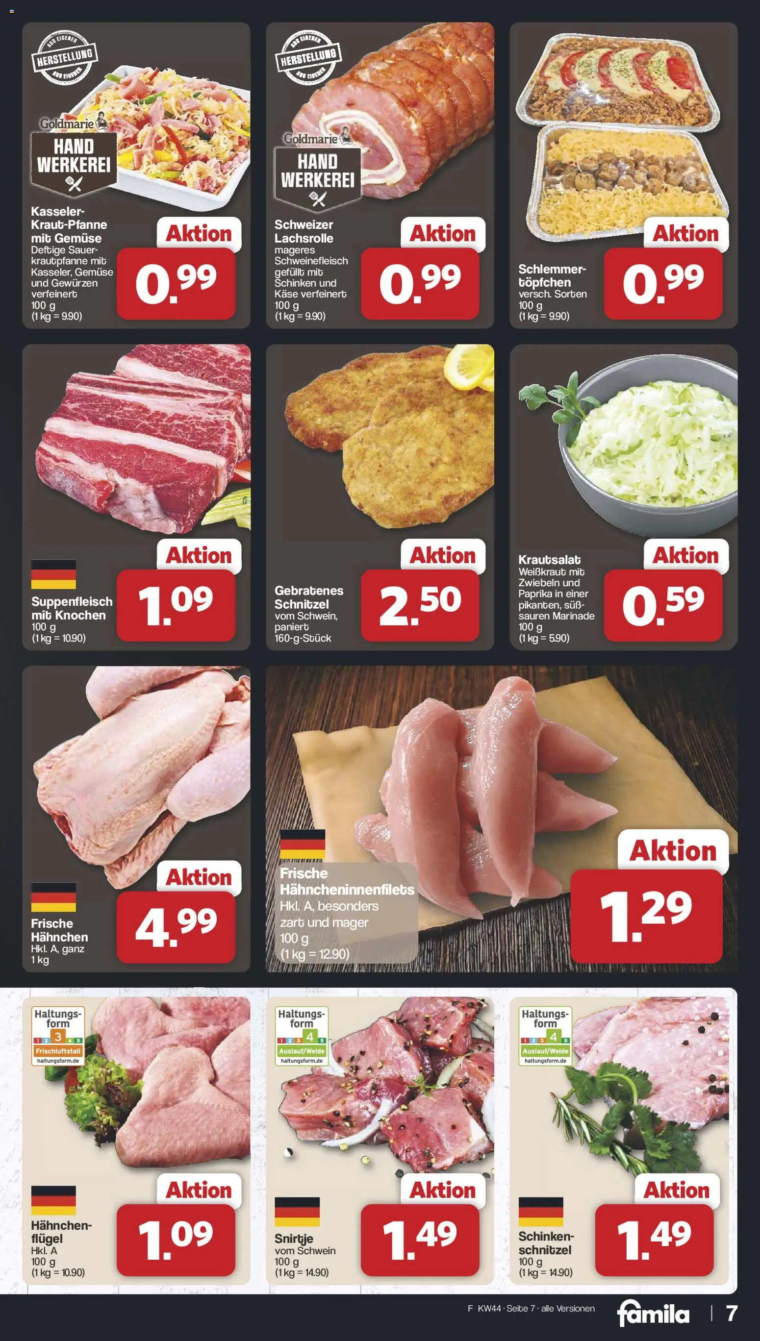 Famila Nordwest Prospekt 	 – gültig ab 27.10.2025 | Seite: 7 | Produkte: Schnitzel, Zwiebeln, Gemüse, Schweinefleisch