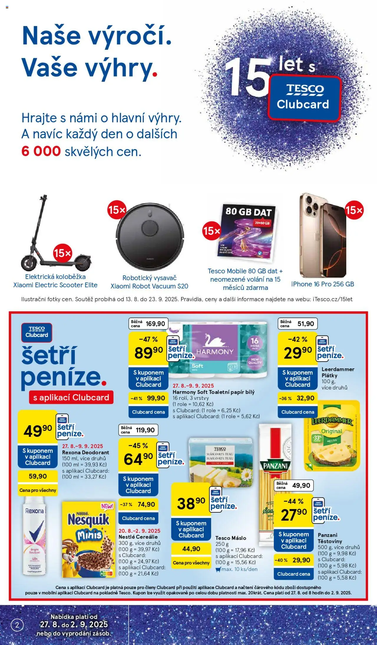 Tesco leták - Hypermarket od 27.08.2025 | Strana: 2 | Produkty: Elektrická koloběžka, Nesquik, Těstoviny Panzani, Robotický vysavač