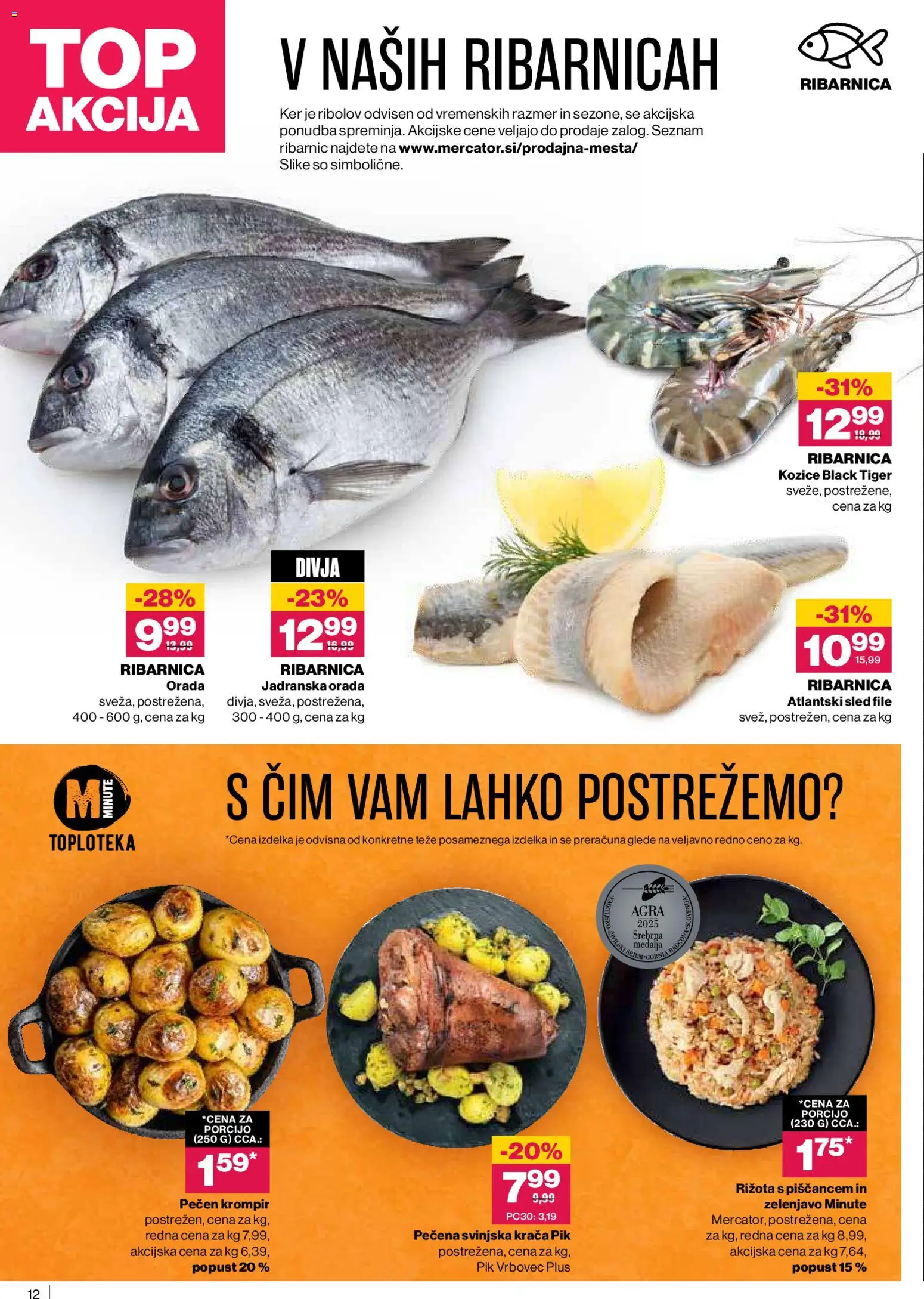 Novi Mercator katalog ponudbe – veljaven od 23.10.2025 | Stran: 12 | Izdelki: Kozice, Rižota, Orada, Krompir