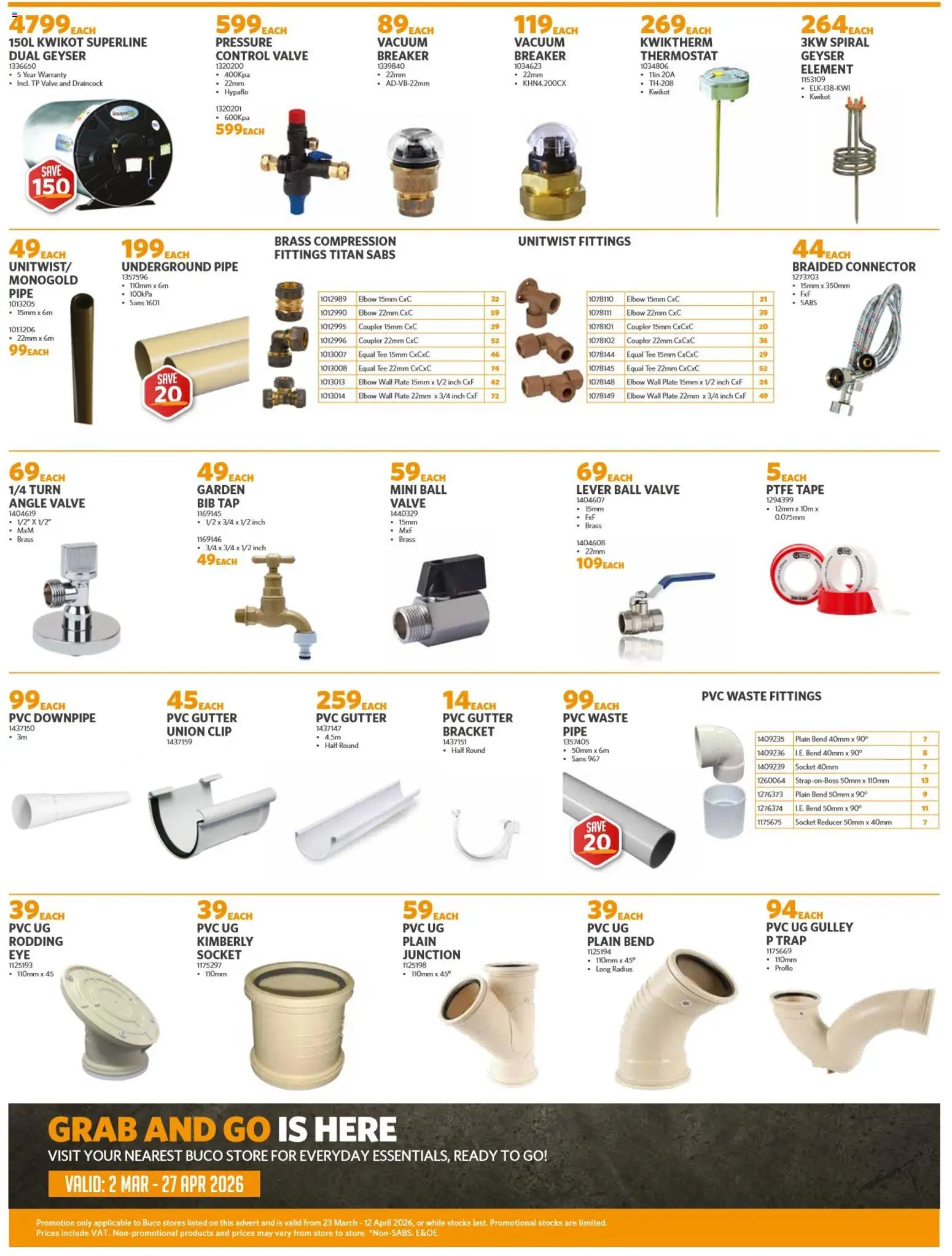 New BUCO catalogue – valid from 23.03.2026 | Page: 2 | Products: Connector, Geyser, Pipe, Tape