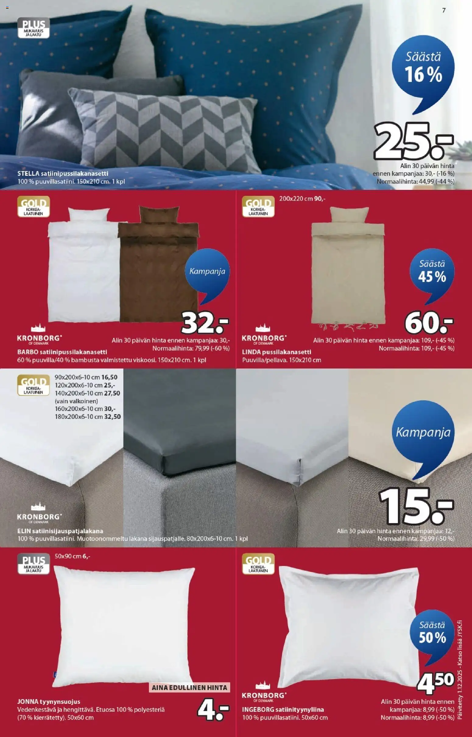 JYSK - Tarjoukset – voimassa 15.01.2026 alkaen | Sivu: 7 | Tuotteet: Pussilakanasetti, Lakana