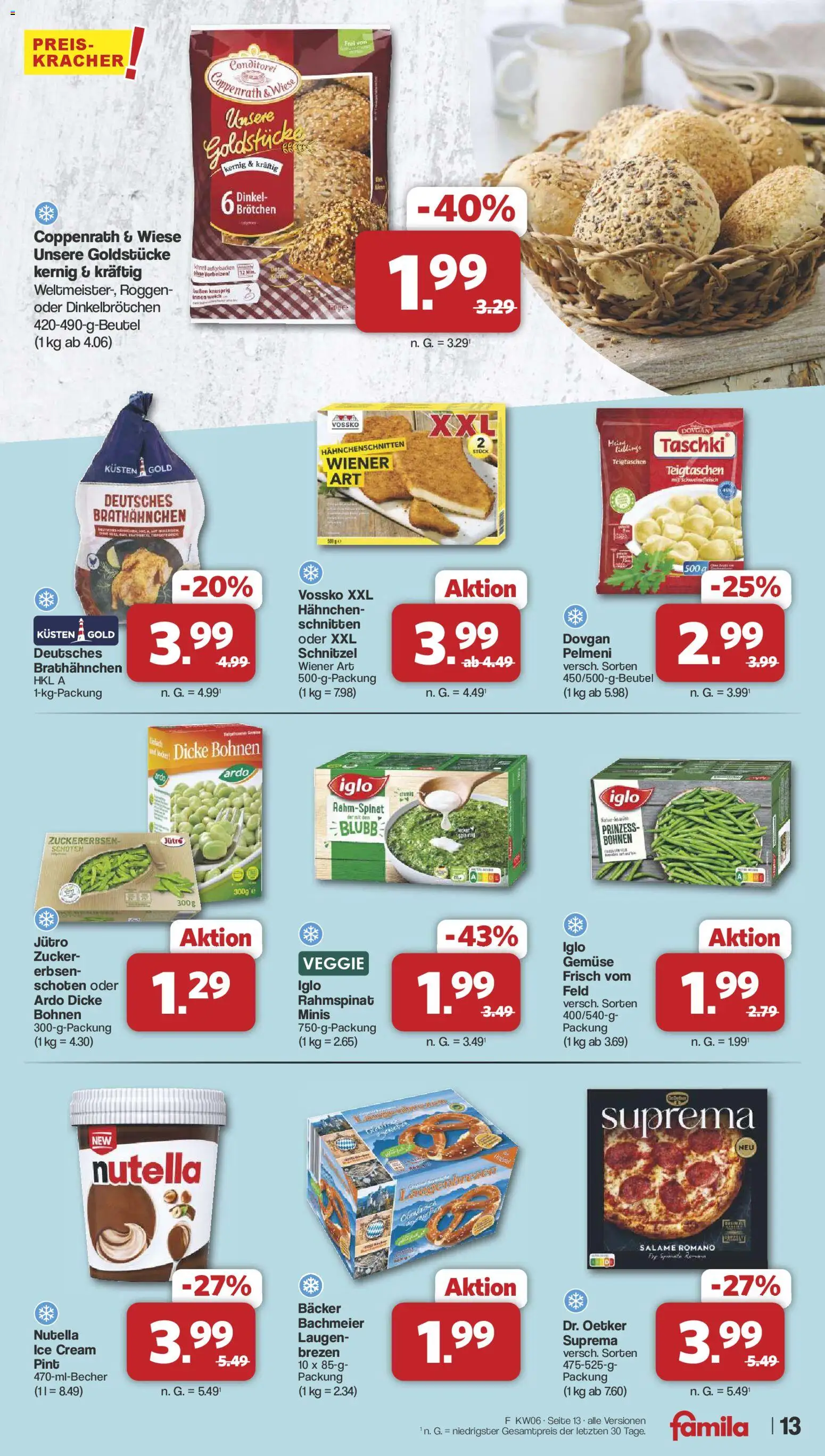 Famila Nordwest Prospekt 	 – gültig ab 02.02.2026 | Seite: 13 | Produkte: Hahnchen, Schnitzel, Schweinefleisch, Erbsen