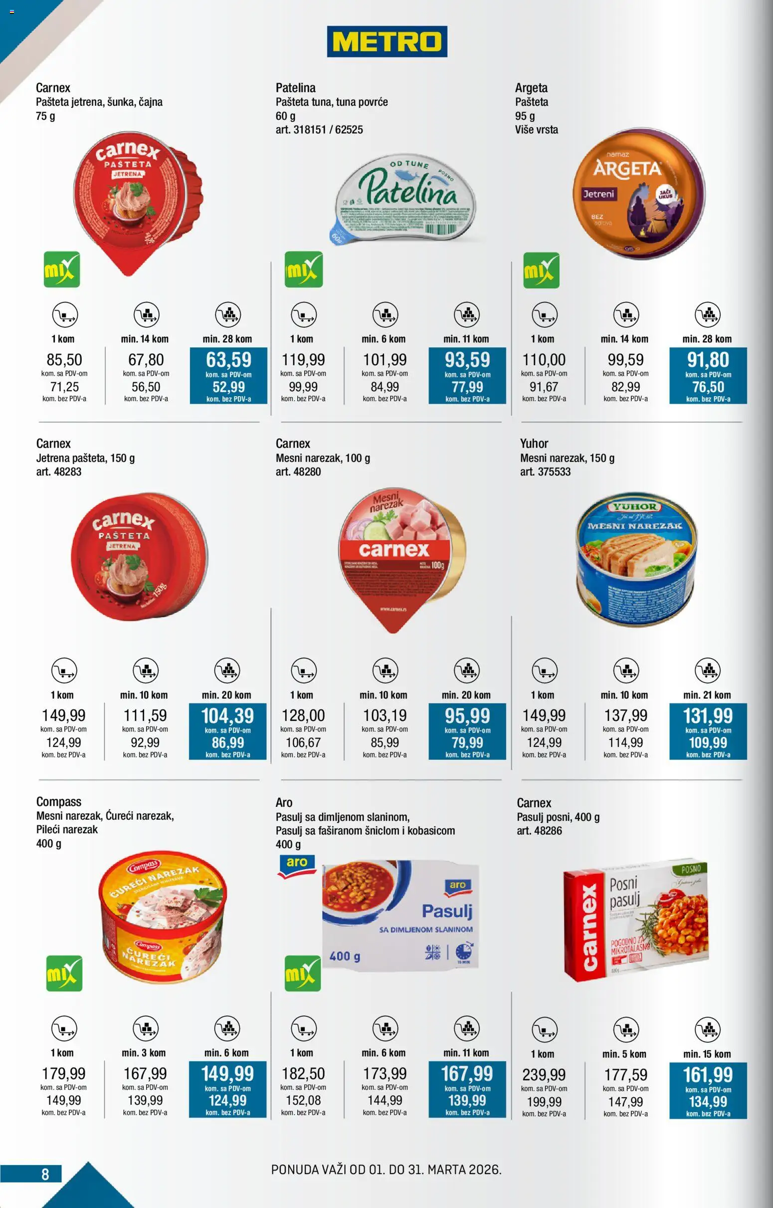 Metro katalog - važi od 01.03.2026 | Strana: 8 | Proizvode: Pasulj, Narezak, Mesni narezak, Pašteta