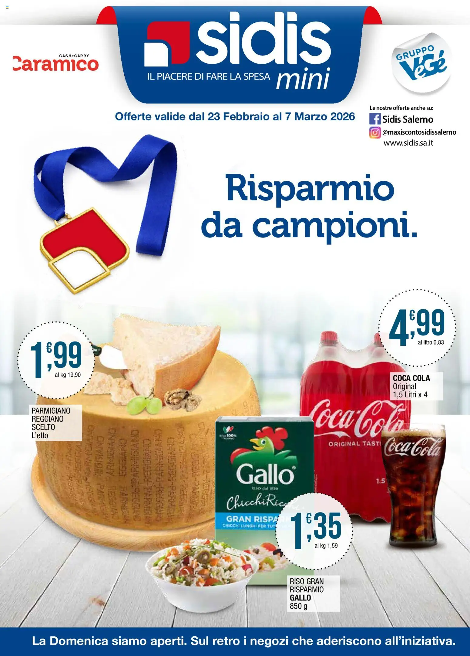 Volantino Sidis del 23.02.2026 | Pagina: 1 | Prodotti: Riso, Parmigiano reggiano, Parmigiano, Coca Cola
