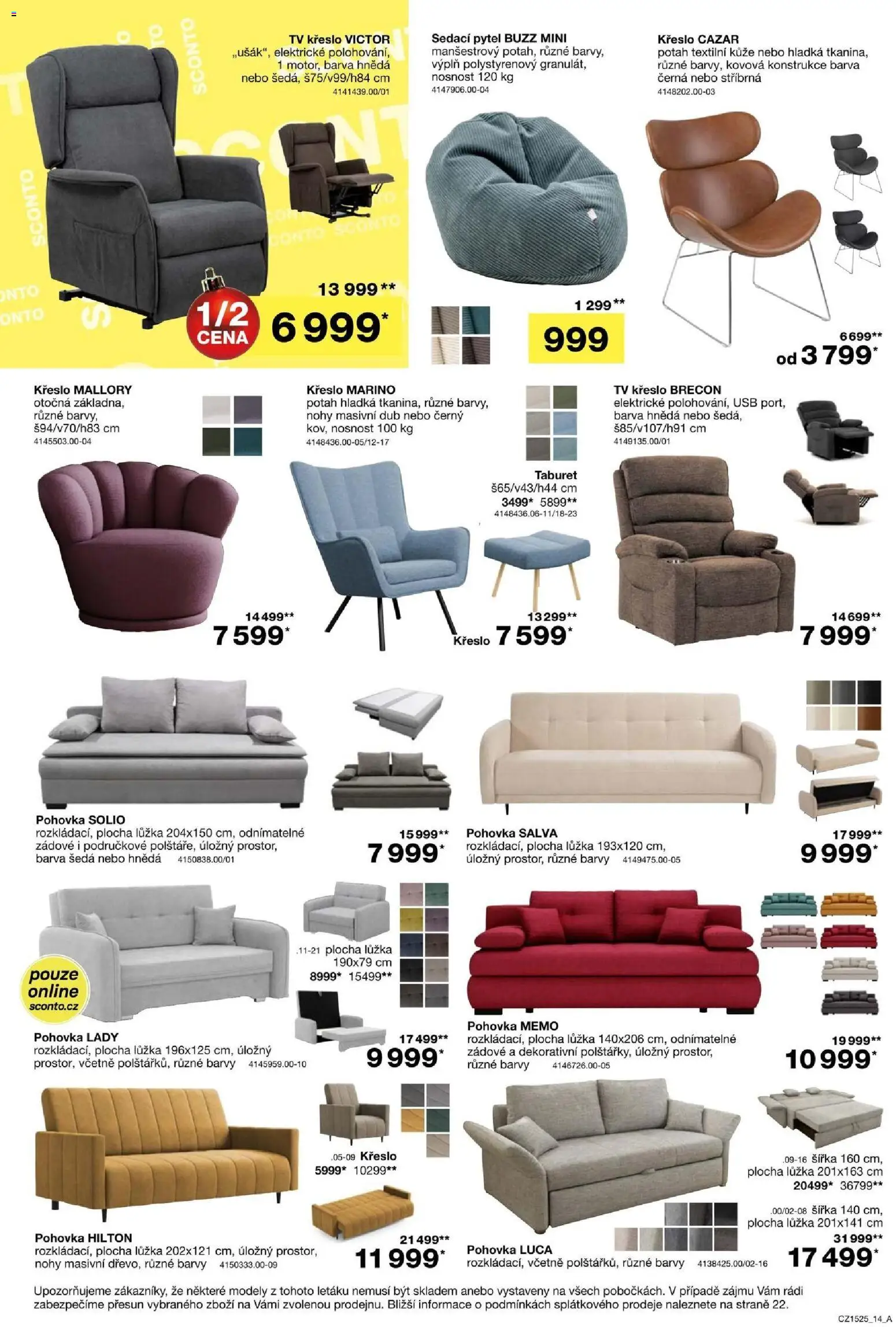 Sconto nábytek leták od 26.11.2025 | Strana: 14 | Produkty: Sedací pytel, Křeslo, Modely, Barvy