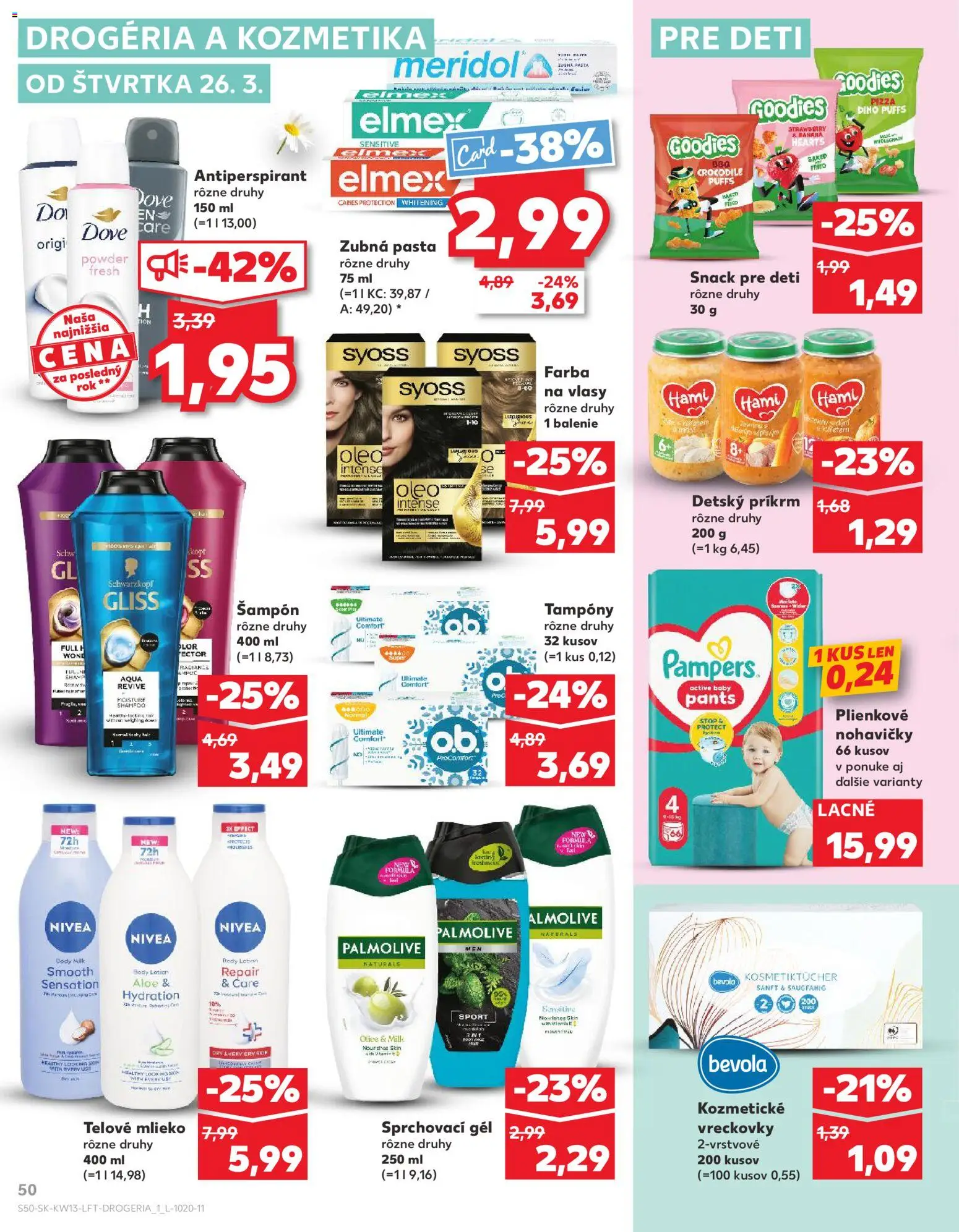 Nové Kaufland akcie – leták je platný od 26.03.2026 | Strana: 50 | Produkty: Nivea, Farba na vlasy, Antiperspirant, Zubná pasta
