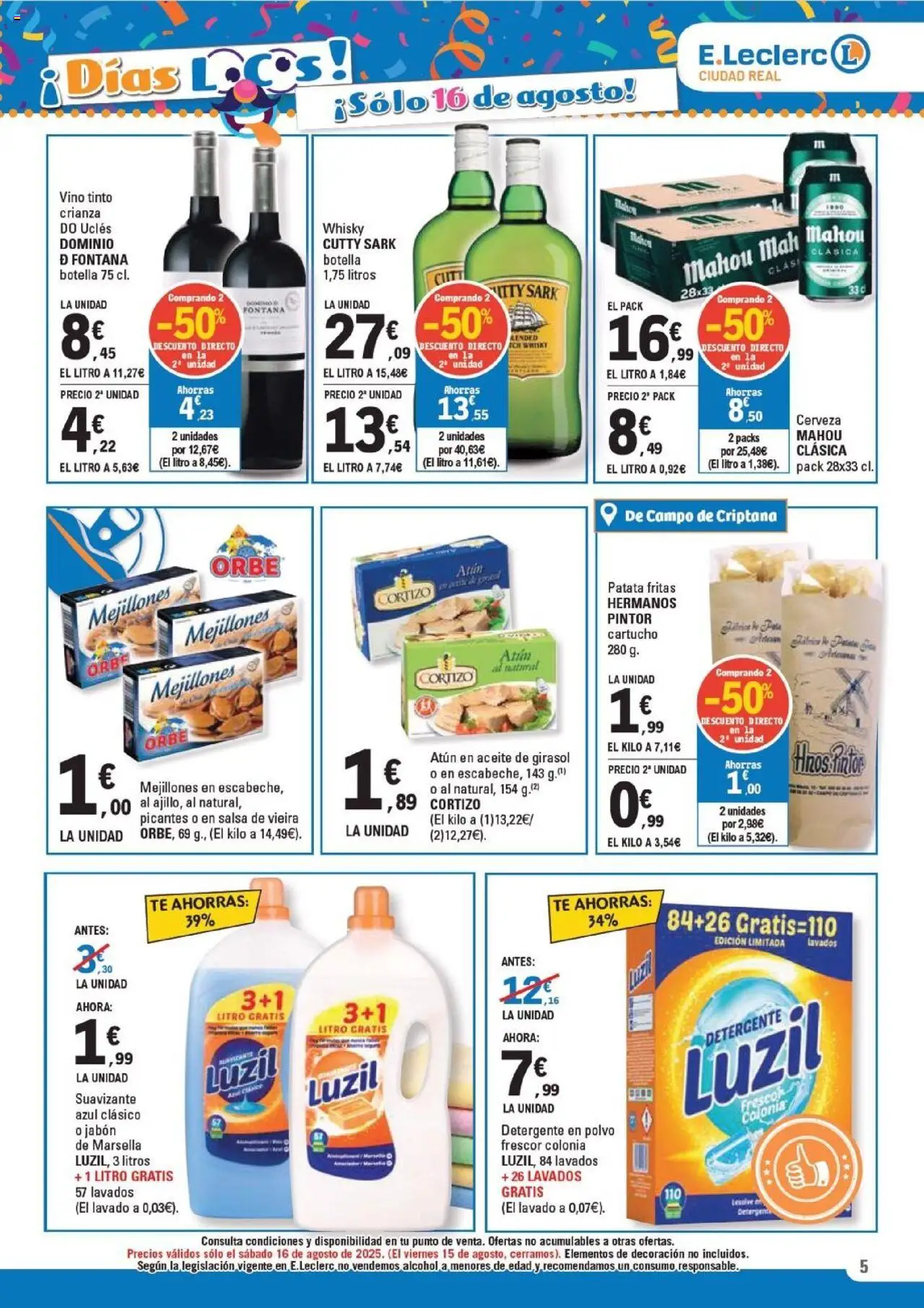 E.Leclerc folleto │ válido desde el 11.08.2025 | Página: 5 | Productos: Colonia, Jabón, Detergente, Cerveza