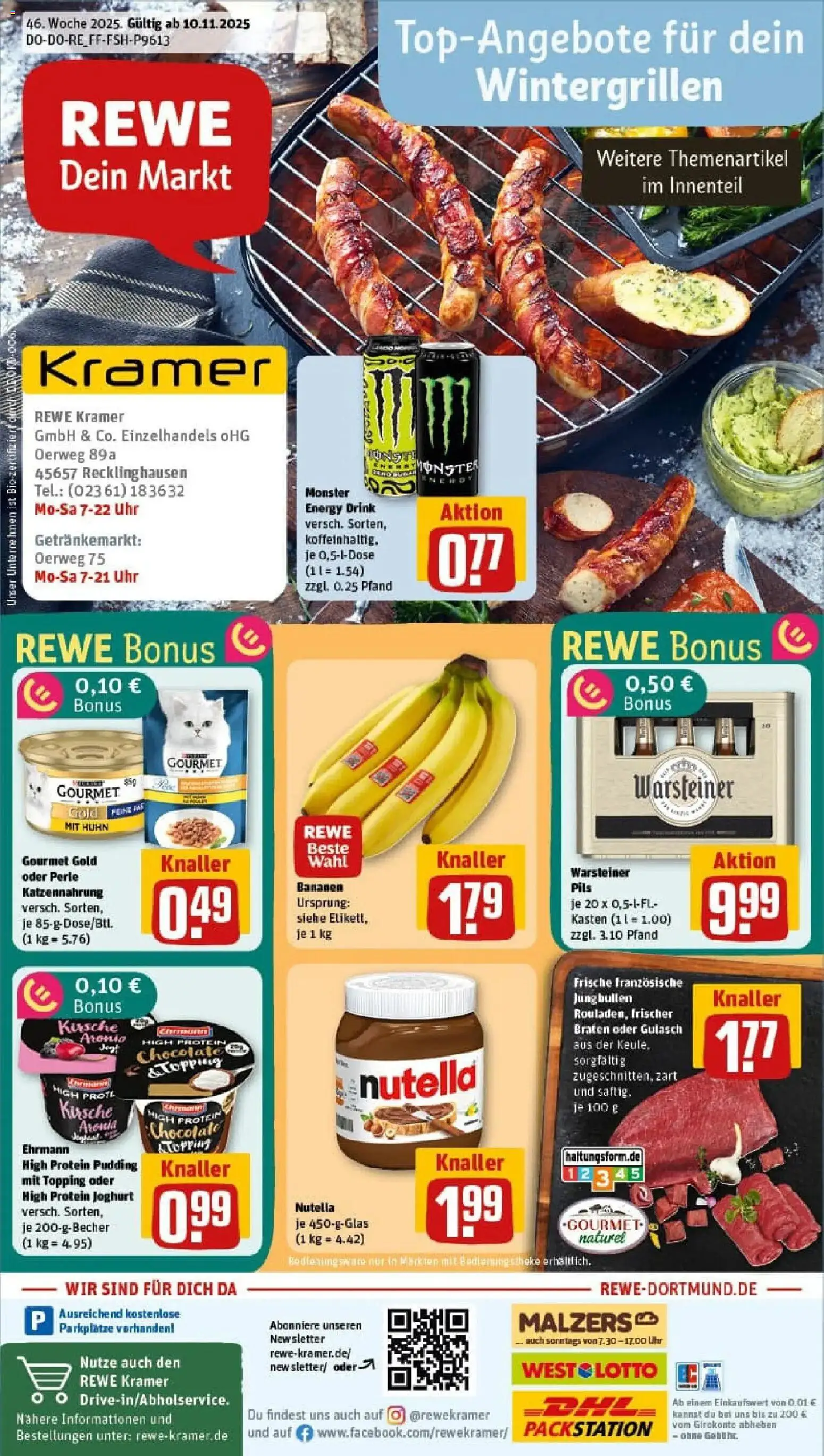 Rewe prospekt Recklinghausen	 – gültig ab 10.11.2025 | Seite: 1 | Produkte: Joghurt, Bananen, Nutella, Uhr