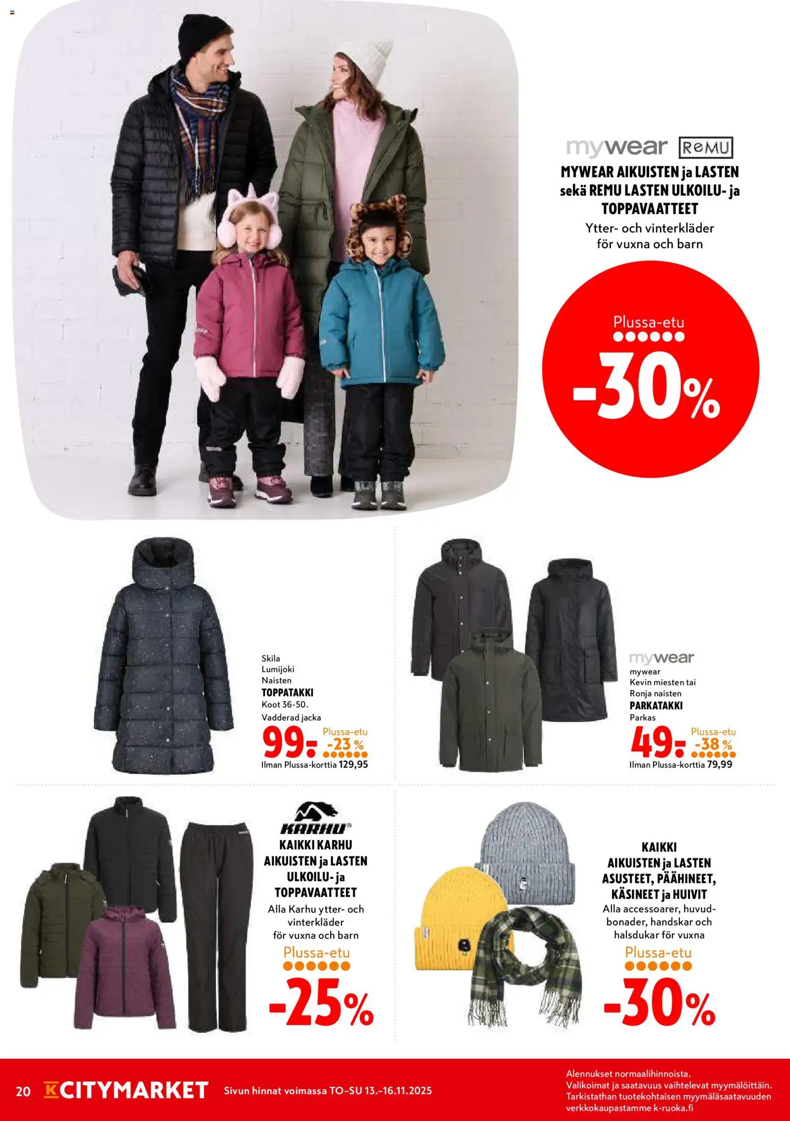 K-Citymarket tarjoukset – voimassa 13.11.2025 alkaen | Sivu: 20 | Tuotteet: Käsineet, Toppatakki
