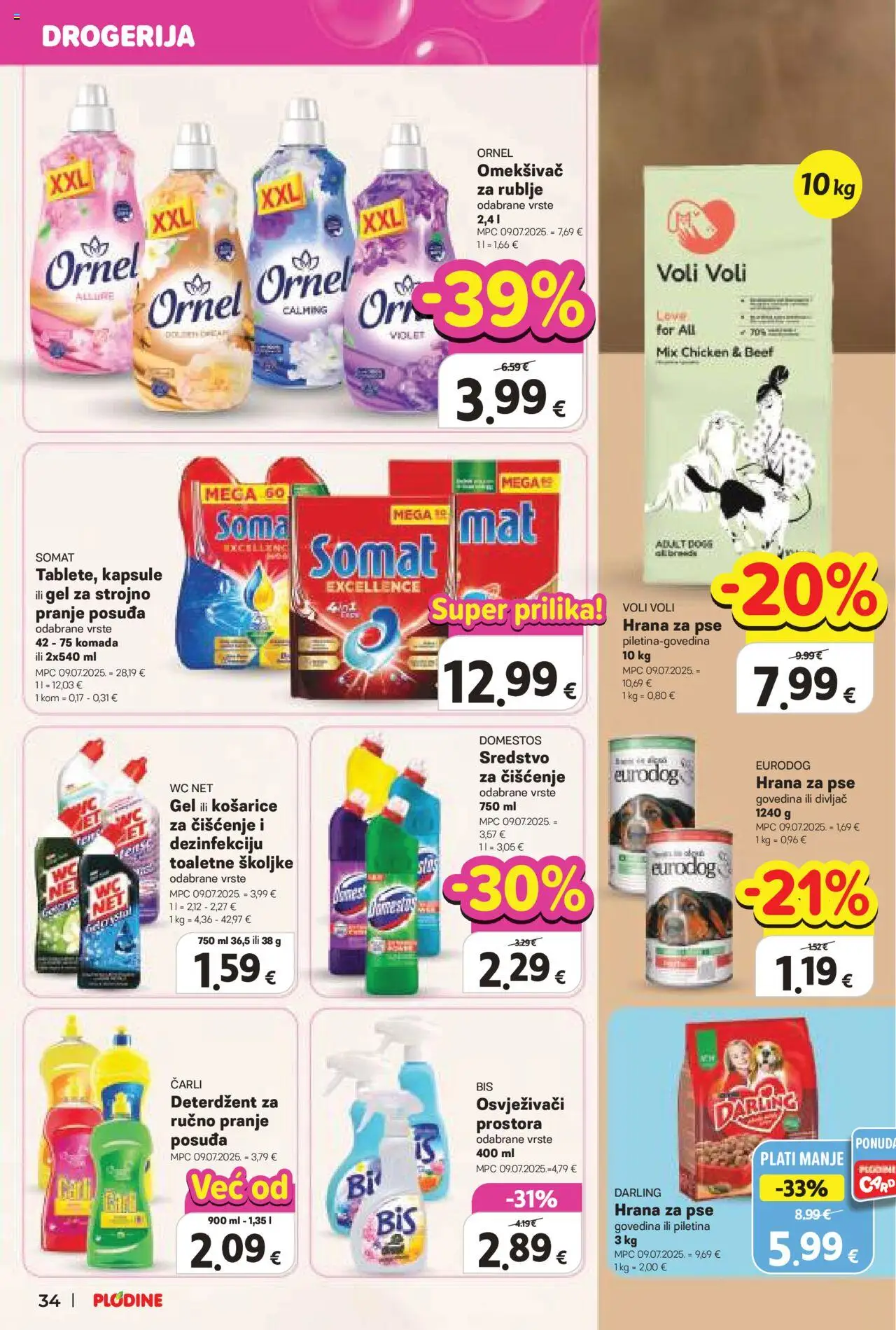 Plodine katalog | vrijedi od 22.10.2025 | Stranica: 34 | Proizvodi: Hrana za pse, Govedina, Somat, WC Net