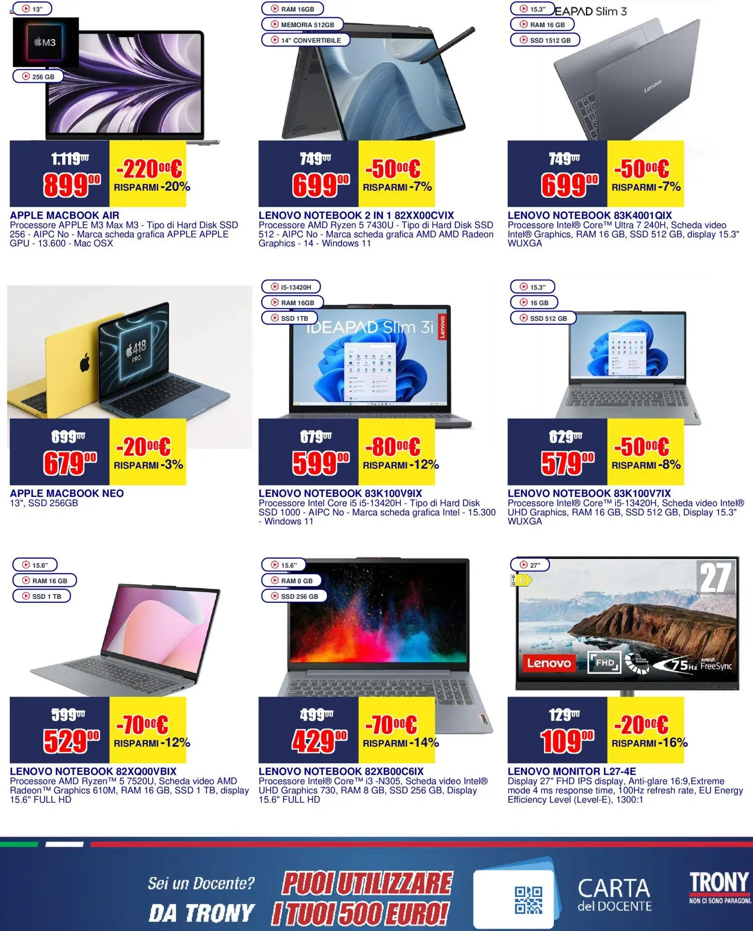 Volantino Trony del 16.04.2026 | Pagina: 18 | Prodotti: Notebook, Macbook air, Video, Macbook