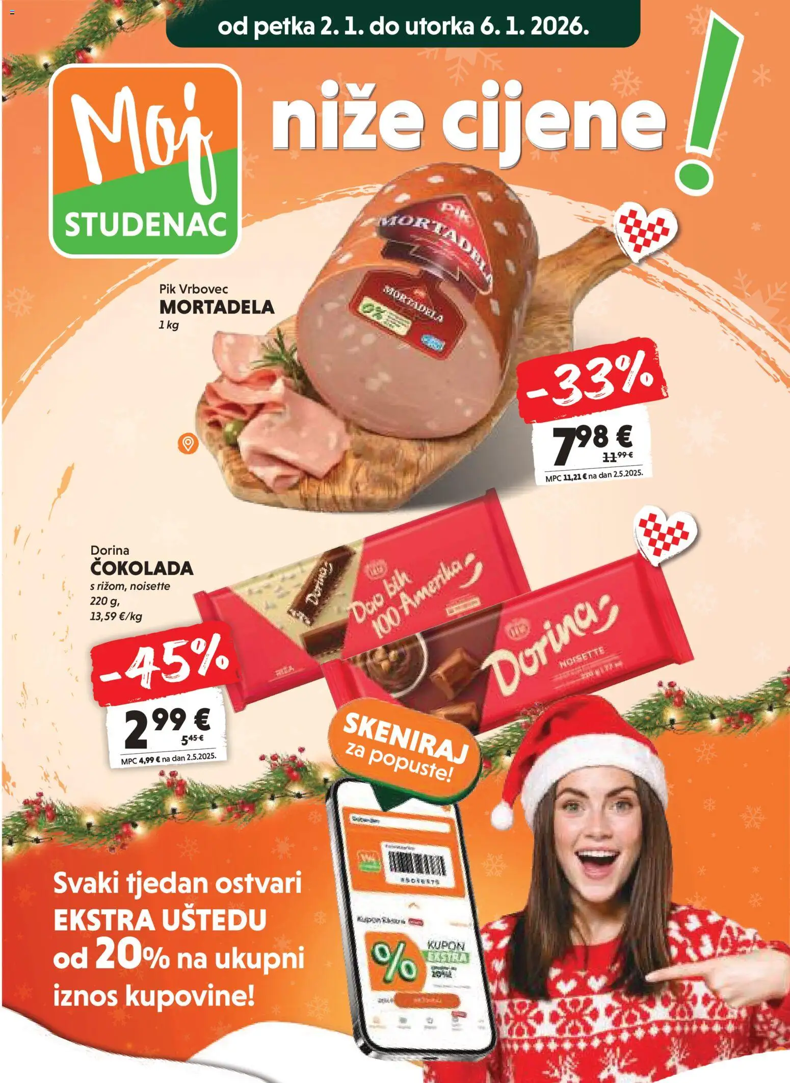 Studenac katalog | vrijedi od 02.01.2026 | Stranica: 3 | Proizvodi: Dorina, Čokolada, Mortadela, Pik Vrbovec