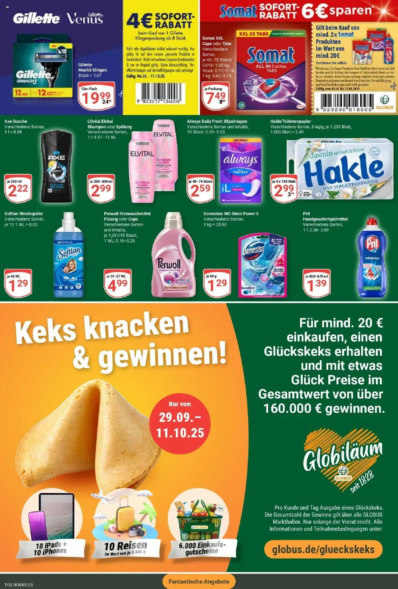 Globus prospekt Tönisvorst	 – gültig ab 06.10.2025 | Seite: 4 | Produkte: Dusche, Perwoll, Spülung, Toilettenpapier