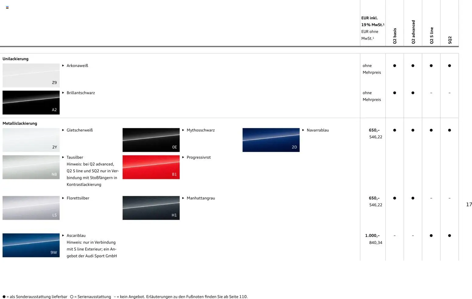 Audi Q2 / SQ2 – gültig ab 05.06.2025 | Seite: 17