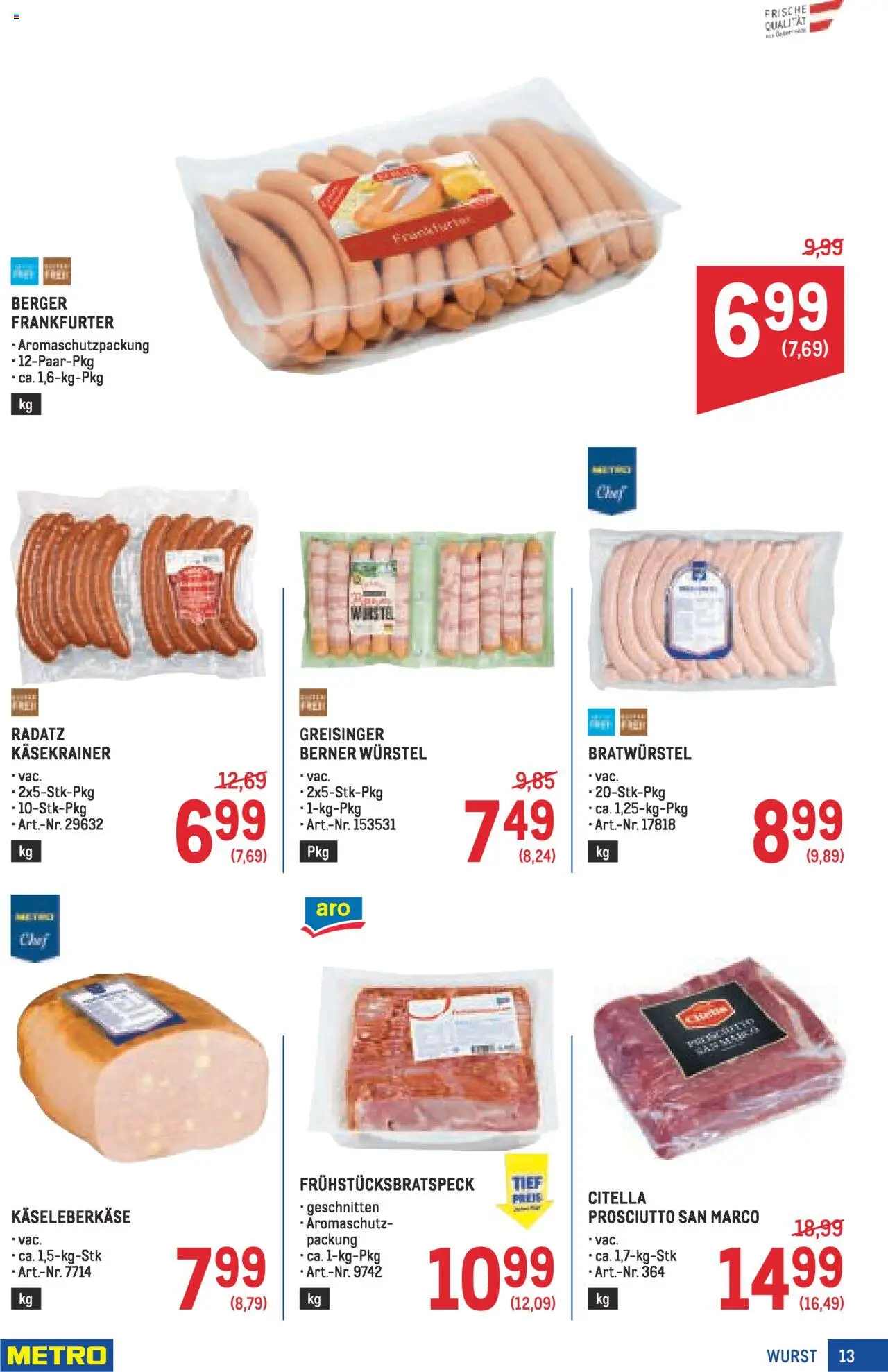 Metro Angebote Profi gültig ab 21.08.2025 | Seite: 13 | Produkte: Wurst
