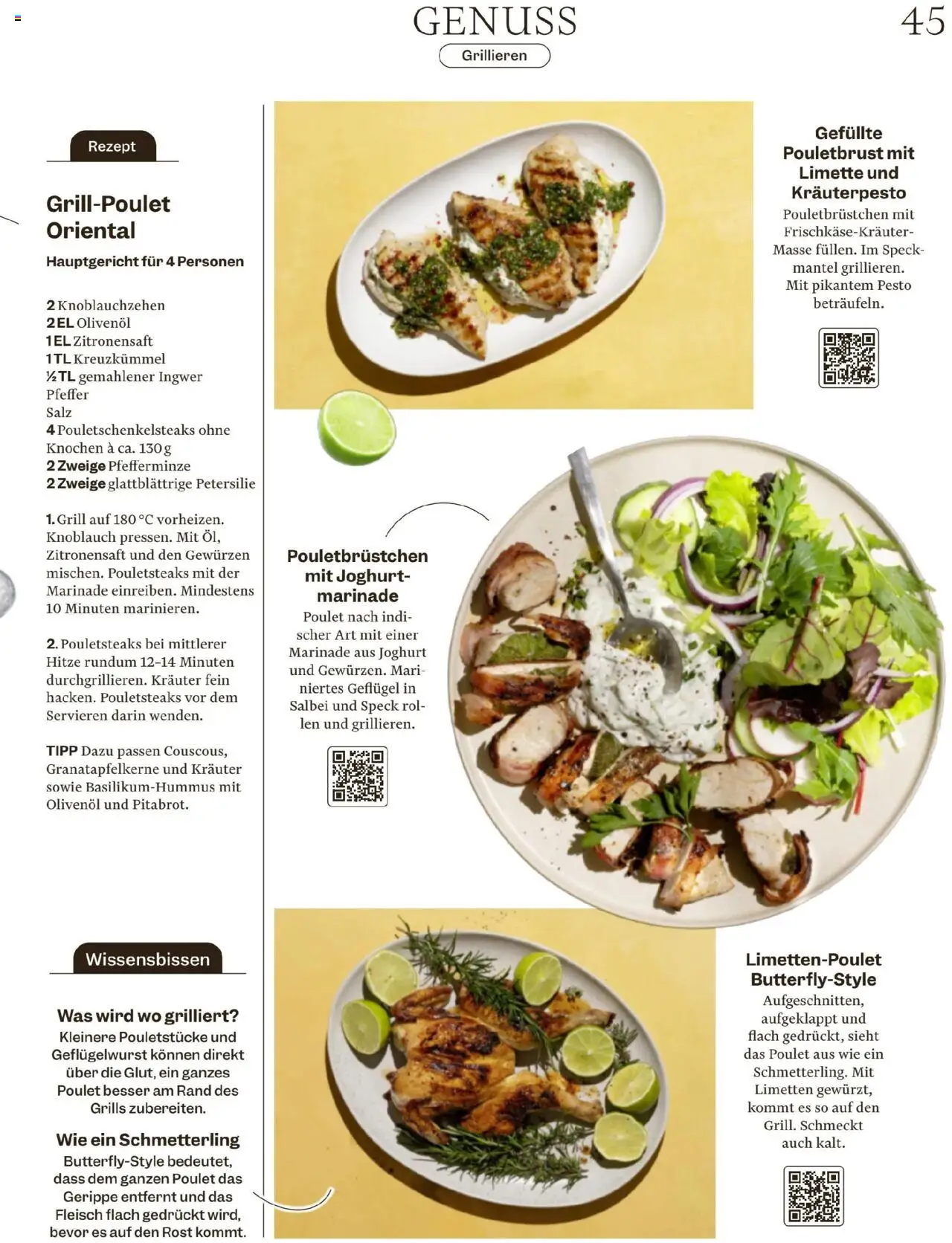 Migros Magazin ab 03.06.2025 | Seite: 45 | Produkte: Pouletbrust, Limette, Pfeffer, Grill