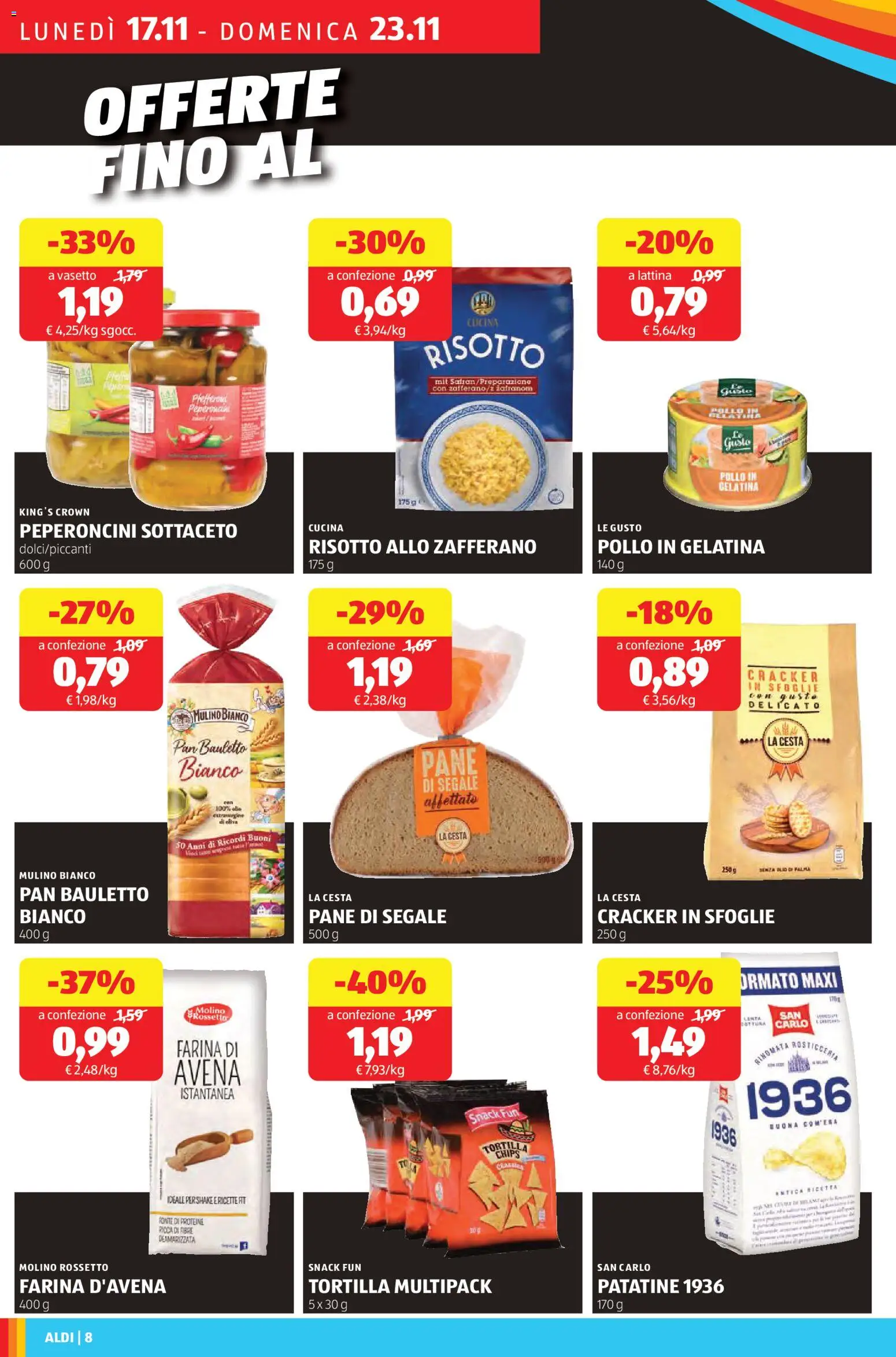 Volantino Aldi del 17.11.2025 | Pagina: 10 | Prodotti: Rossetto, Pane, Patatine, Farina