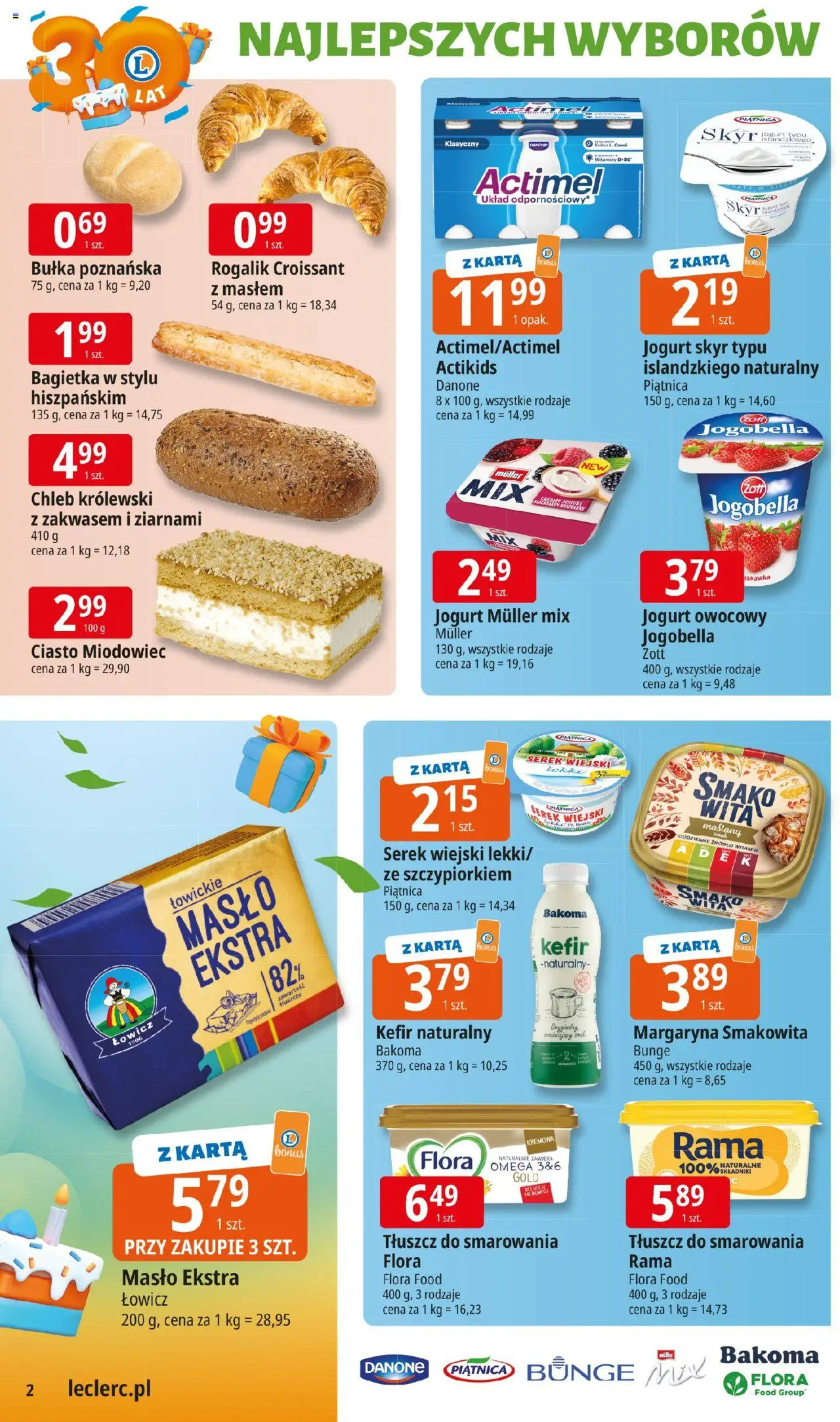 E.Leclerc Gazetka od 06.10.2025 | Strona: 2 | Produkty: Ciasto, Kefir naturalny, Bagietka, Margaryna