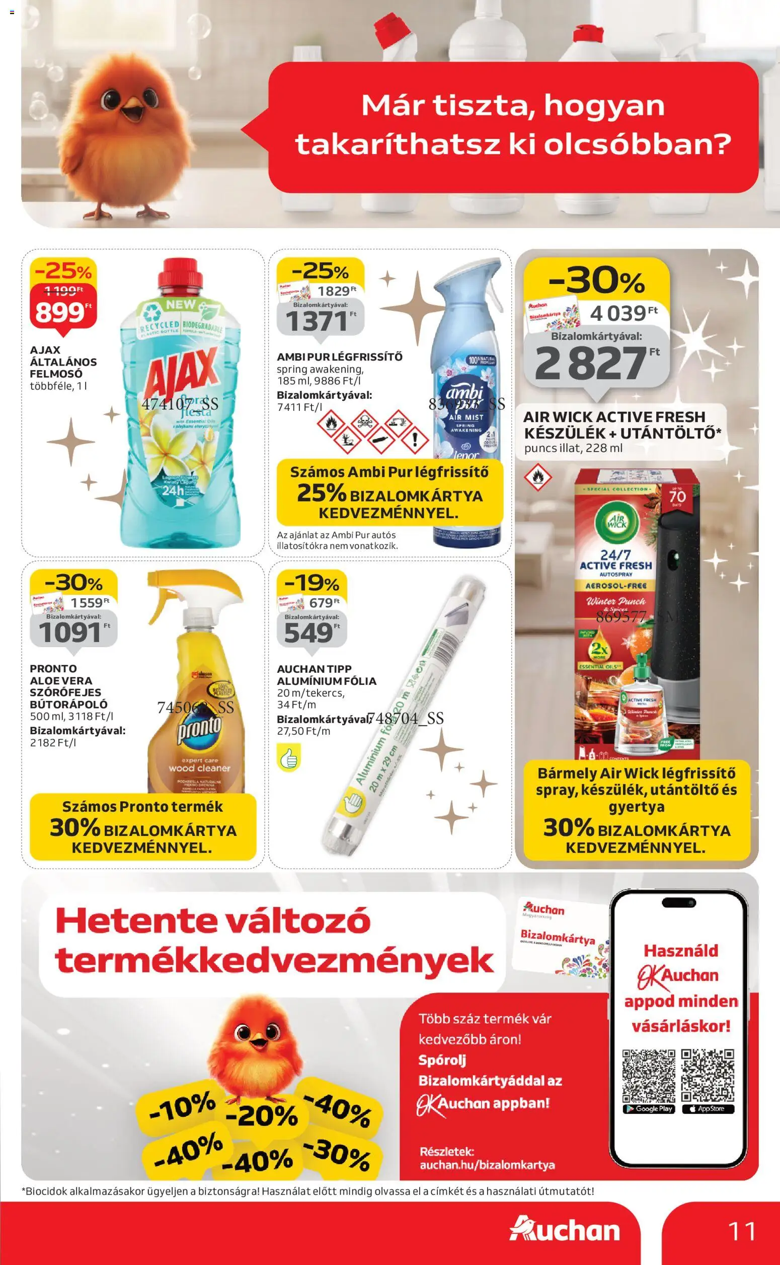 Auchan akciós ujság - amely érvényes a következő dátumtól: 24.12.2025 | Oldal: 11 | Termékek: Felmosó, Légfrissítő, Aloe vera, Gyertya