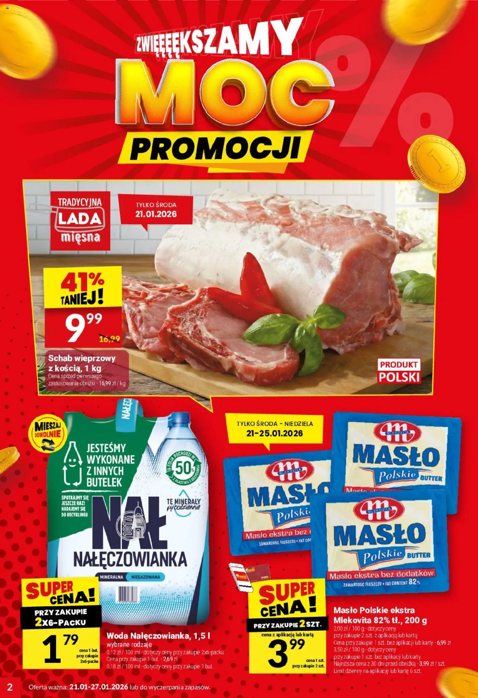 Twój Market Gazetka od 21.01.2026 | Strona: 2 | Produkty: Masło Polskie, Schab, Schab wieprzowy, Woda
