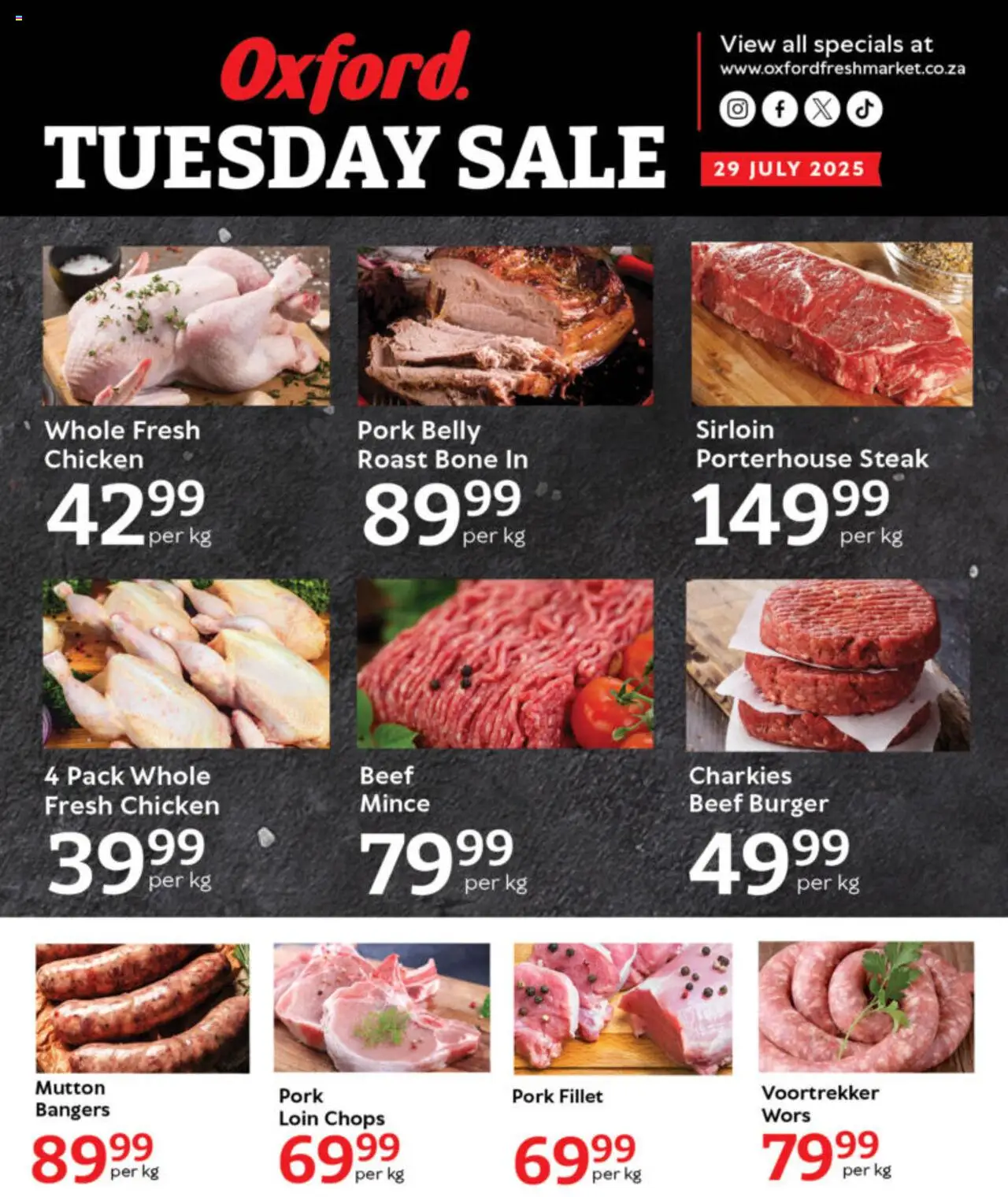 Oxford Freshmarket - Tuesday Specials │ valid from 29.07.2025 | Page: 1 | Products: Steak, Chicken, Pork, Beef