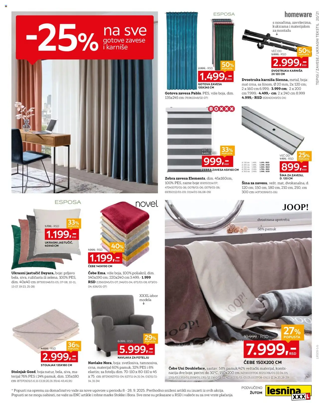 Lesnina XXXL katalog - važi od 08.09.2025 | Strana: 20 | Proizvode: Ćebe, Stolnjak, Zavesa