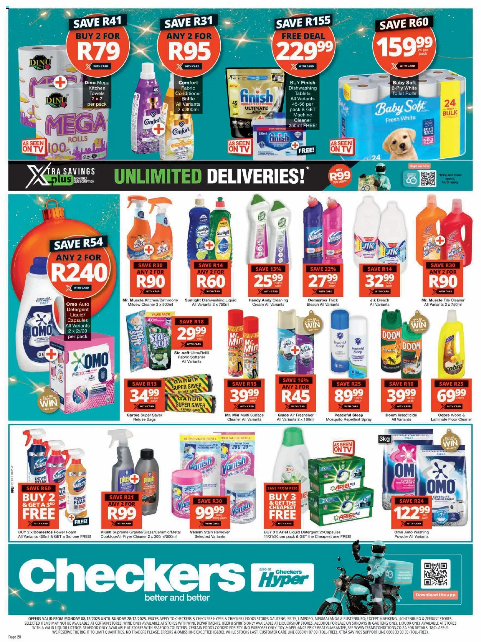 New Checkers catalogue – valid from 08.12.2025 | Page: 20 | Products: Bleach, Beer, Refuse bags, Seafood