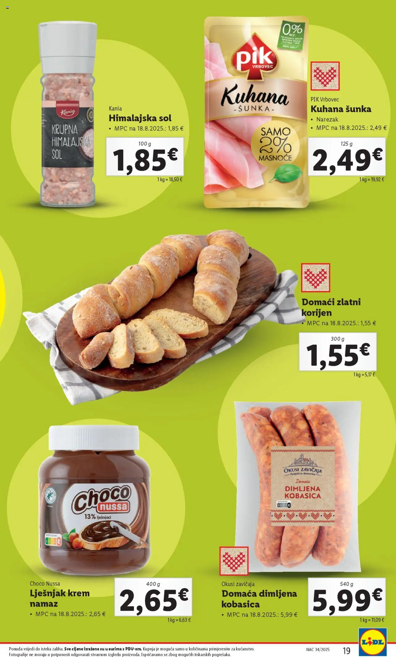 Lidl katalog | vrijedi od 18.08.2025 | Stranica: 19 | Proizvodi: Šunka, Lješnjak, Sol, Kobasica