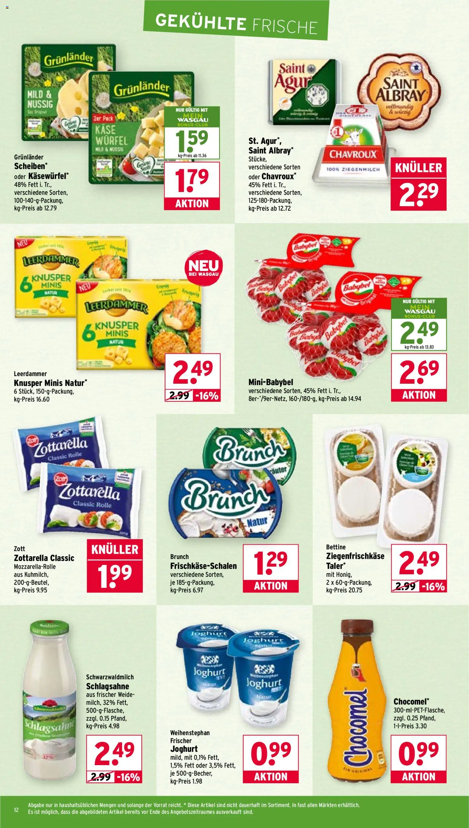 Wasgau Prospekt 	 – gültig ab 03.11.2025 | Seite: 12 | Produkte: Käse, Leerdammer, Grunlander, Babybel