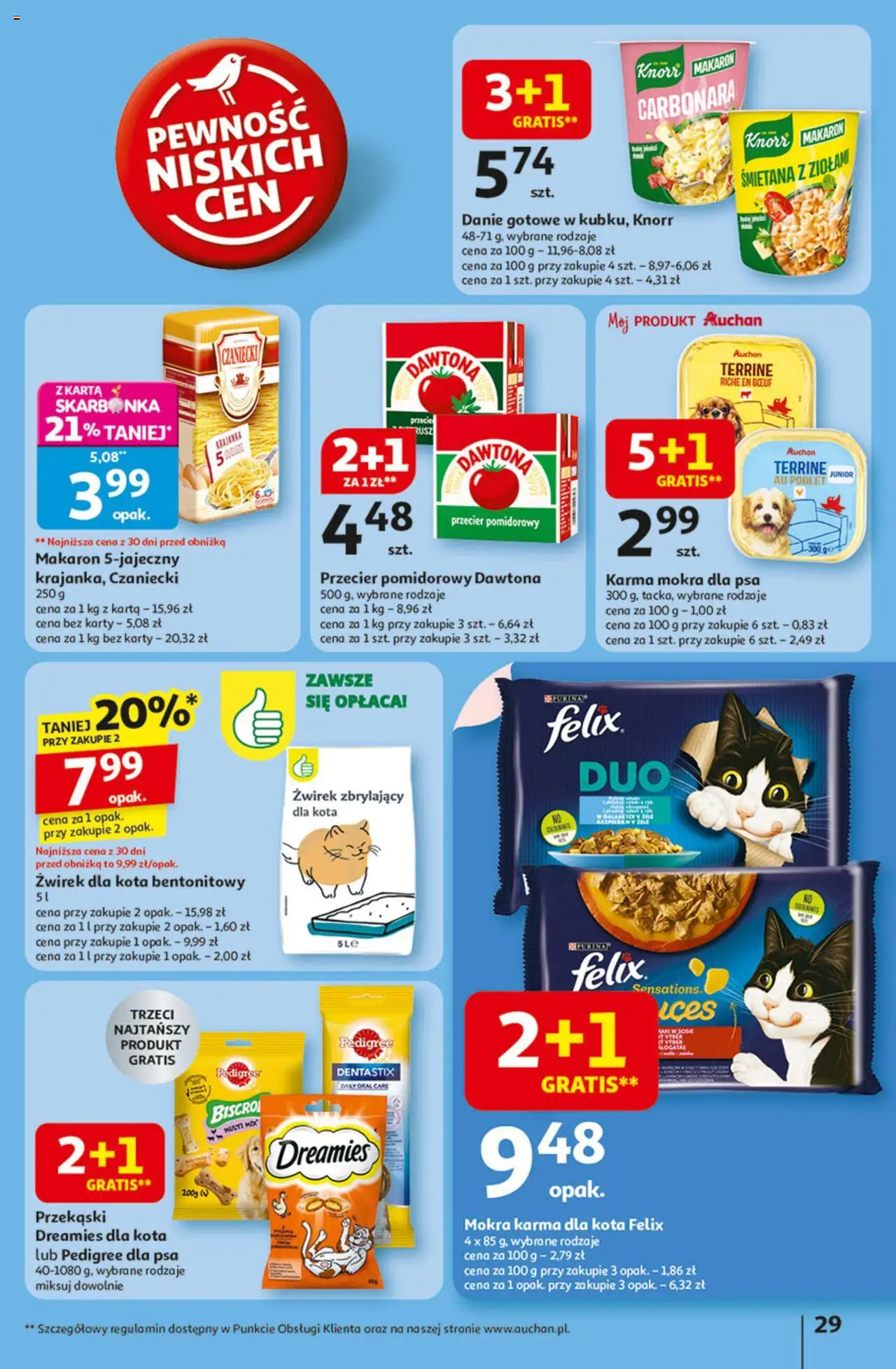 Auchan Gazetka - Odlotowe ceny na start szkoły Hipermarket od 14.08.2025 | Strona: 29 | Produkty: Carbonara, Żwirek dla kota, Przecier pomidorowy, Makaron