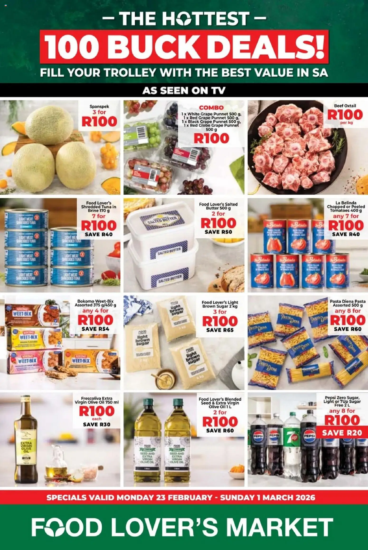New Food Lover's Market catalogue – valid from 23.02.2026 | Page: 1 | Products: Globe, Butter, Oil, Sugar