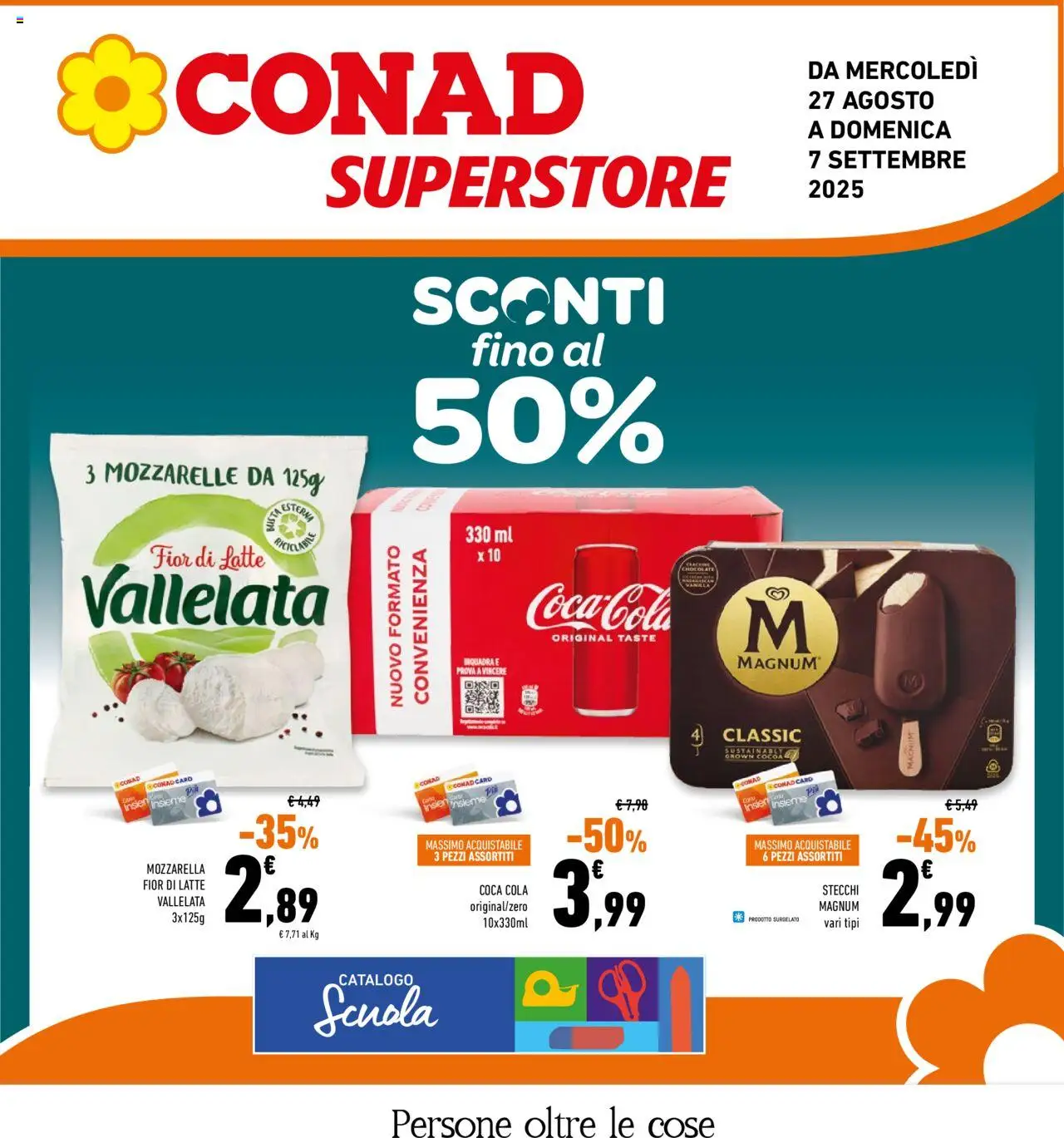 Volantino Conad del 27.08.2025 | Pagina: 1 | Prodotti: Mozzarella, Latte, Coca Cola
