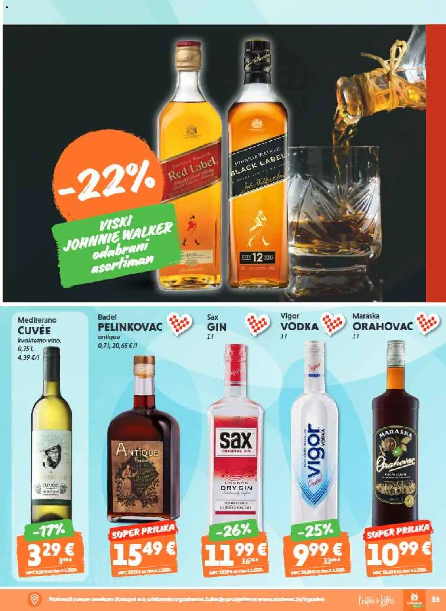 Studenac katalog | vrijedi od 01.04.2026 | Stranica: 35 | Proizvodi: Johnnie Walker, Pelinkovac, Viski, Vodka