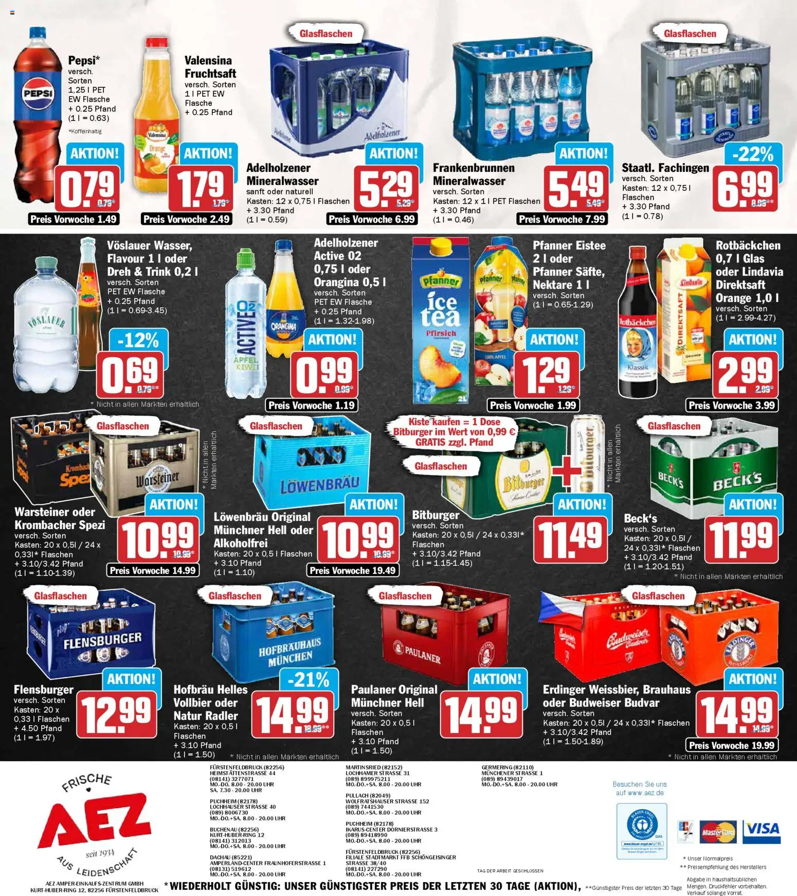 AEZ Prospekt 	 – gültig ab 27.04.2026 | Seite: 16 | Produkte: Pfanner eistee, Mineralwasser, Budweiser, Uhr