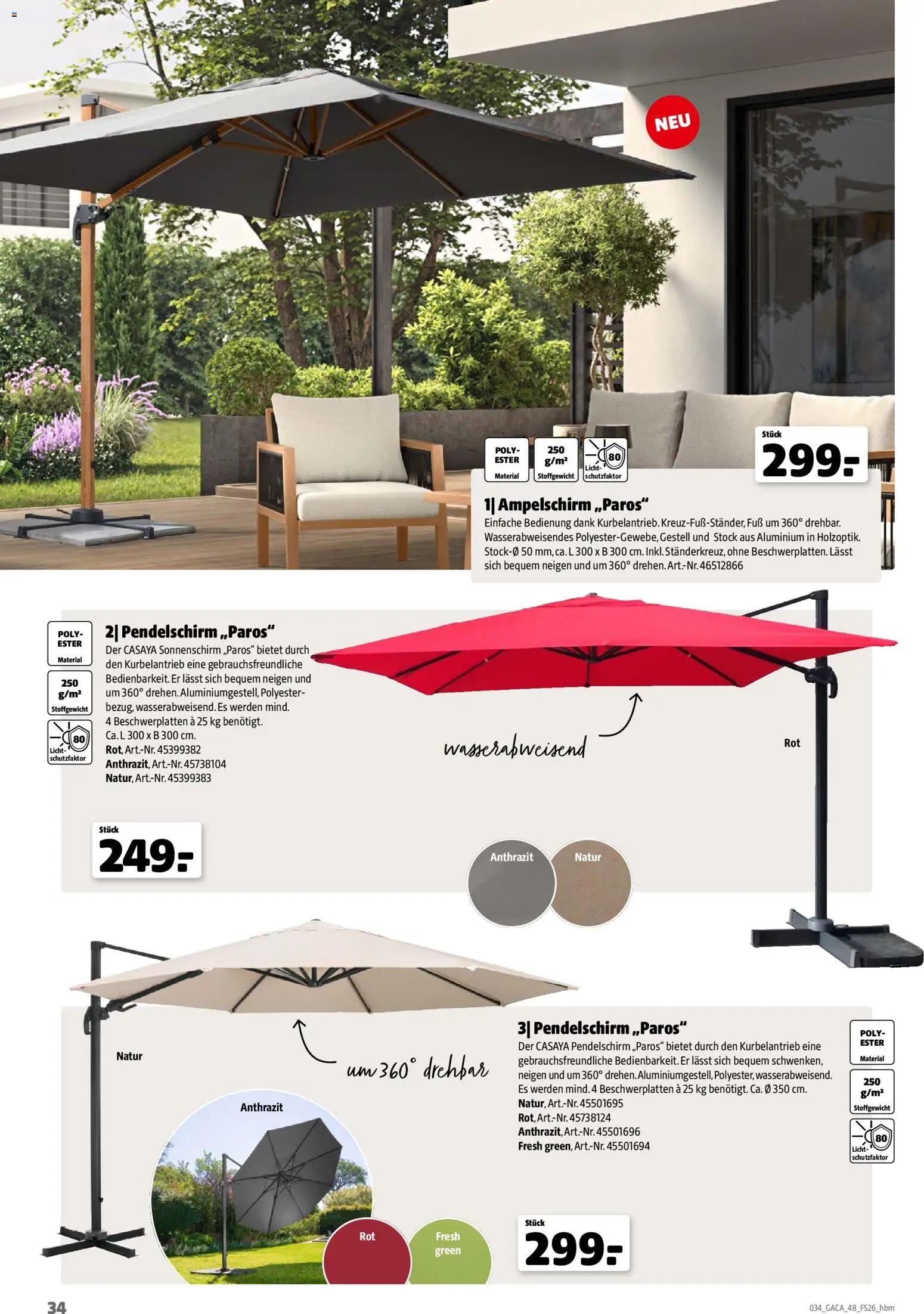 Hagebau Gartenmöbelsortiment – gültig ab 02.03.2026 | Seite: 34 | Produkte: Sonnenschirm