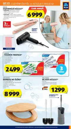 Aldi akciós ujság - amely érvényes a következő dátumtól: 17.07.2025 | Oldal: 9 | Termékek: Hajformázó, Hajvasaló, Hajszárító, Fogkrém